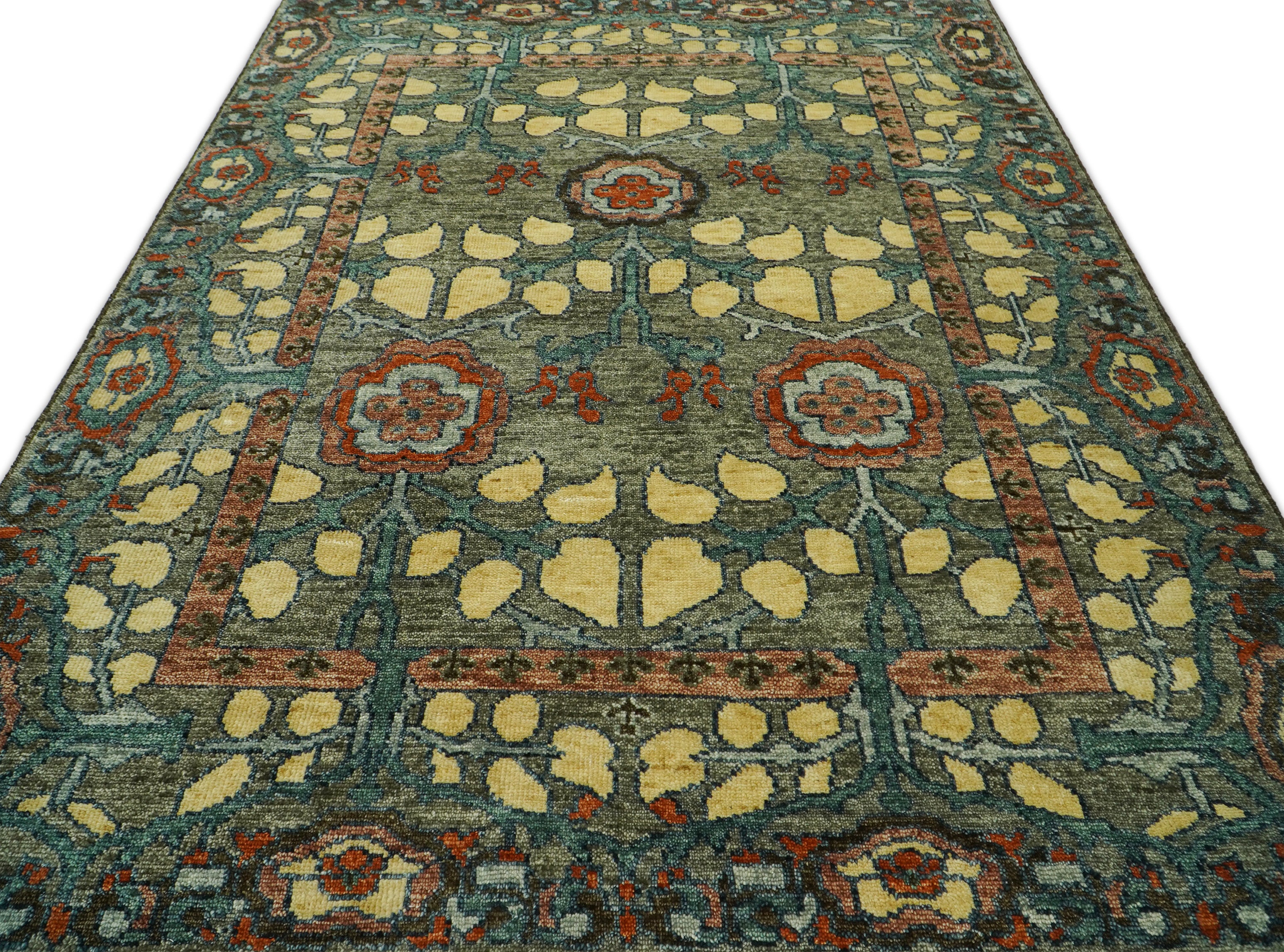 LoomBloom Multi Size Moss Hand Knotted Wool Arts and Crafts Stained Glass Oushak Oriental Area Rug