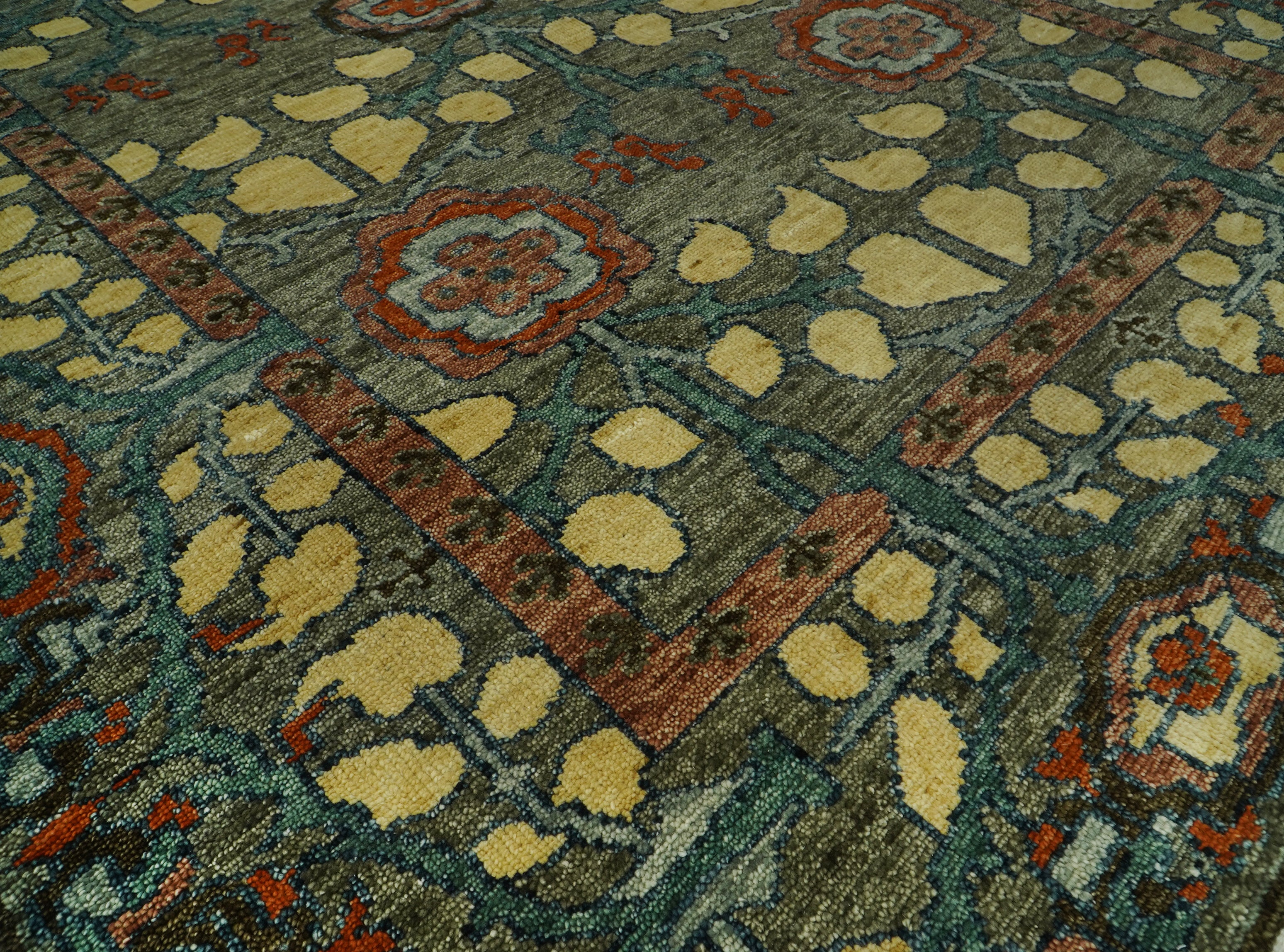 LoomBloom Multi Size Moss Hand Knotted Wool Arts and Crafts Stained Glass Oushak Oriental Area Rug