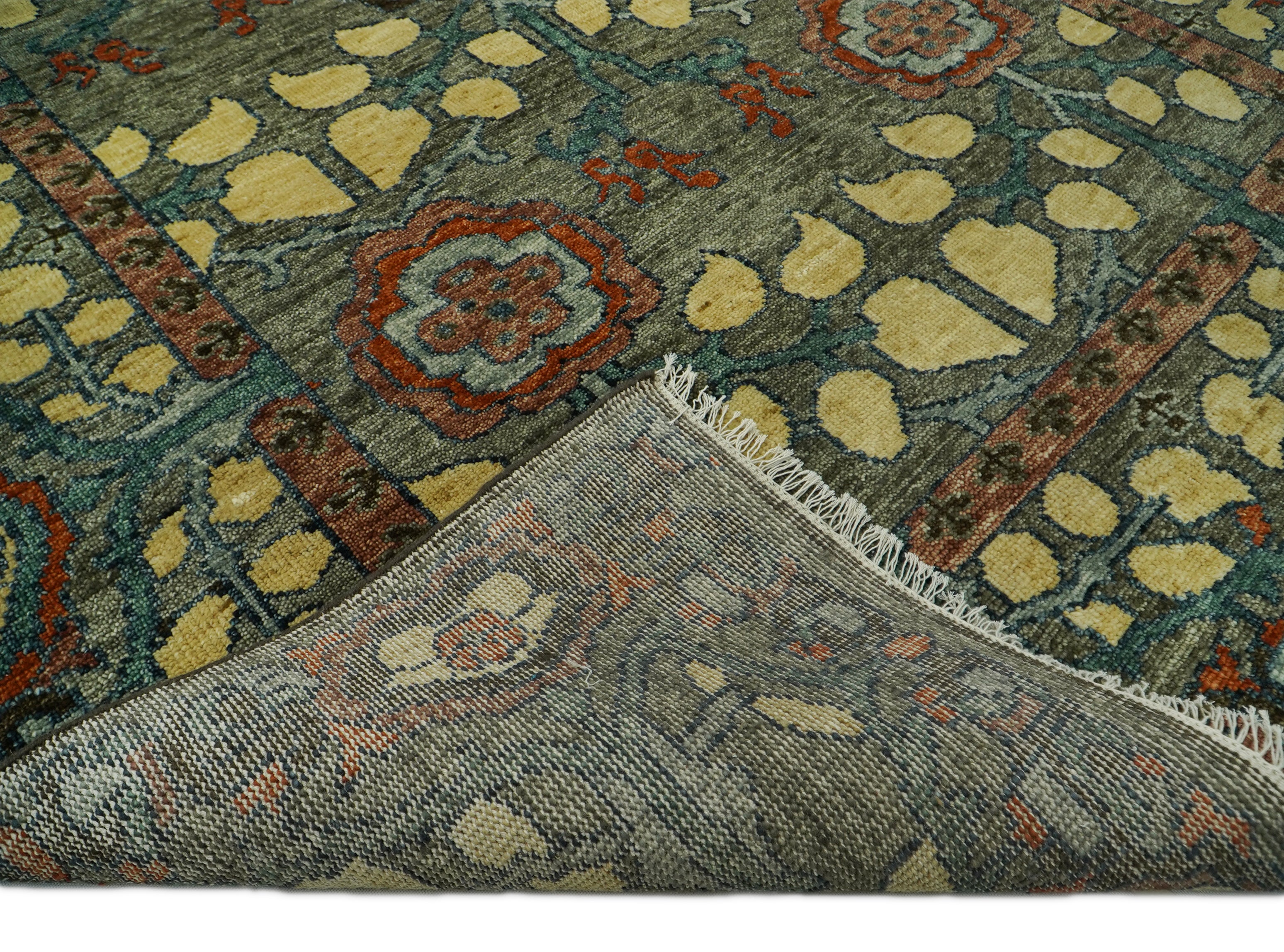 LoomBloom Multi Size Moss Hand Knotted Wool Arts and Crafts Stained Glass Oushak Oriental Area Rug
