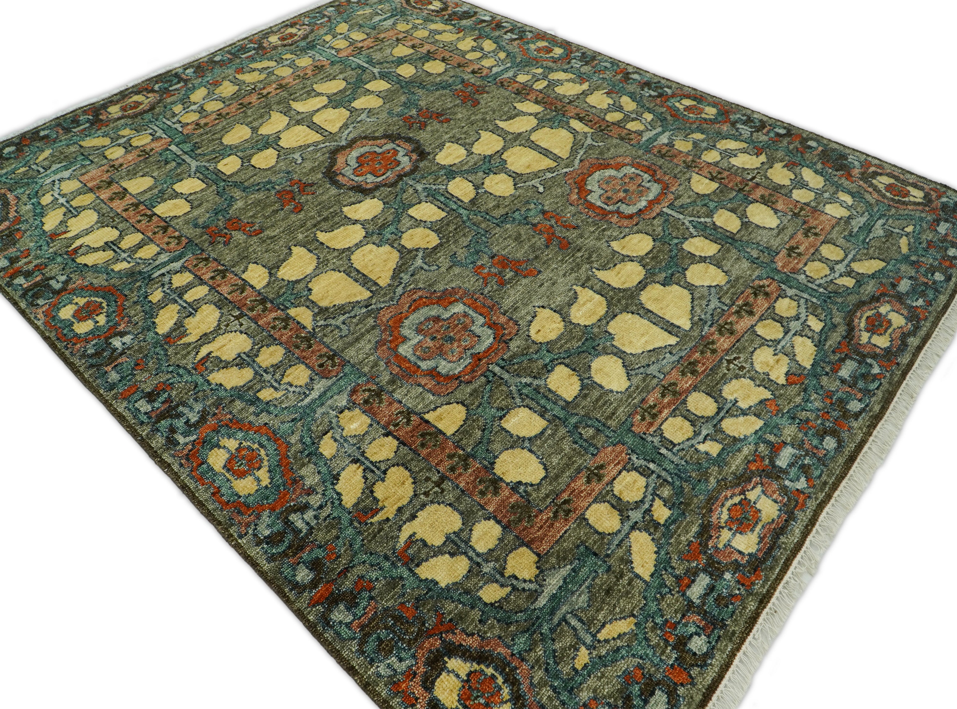 LoomBloom Multi Size Moss Hand Knotted Wool Arts and Crafts Stained Glass Oushak Oriental Area Rug