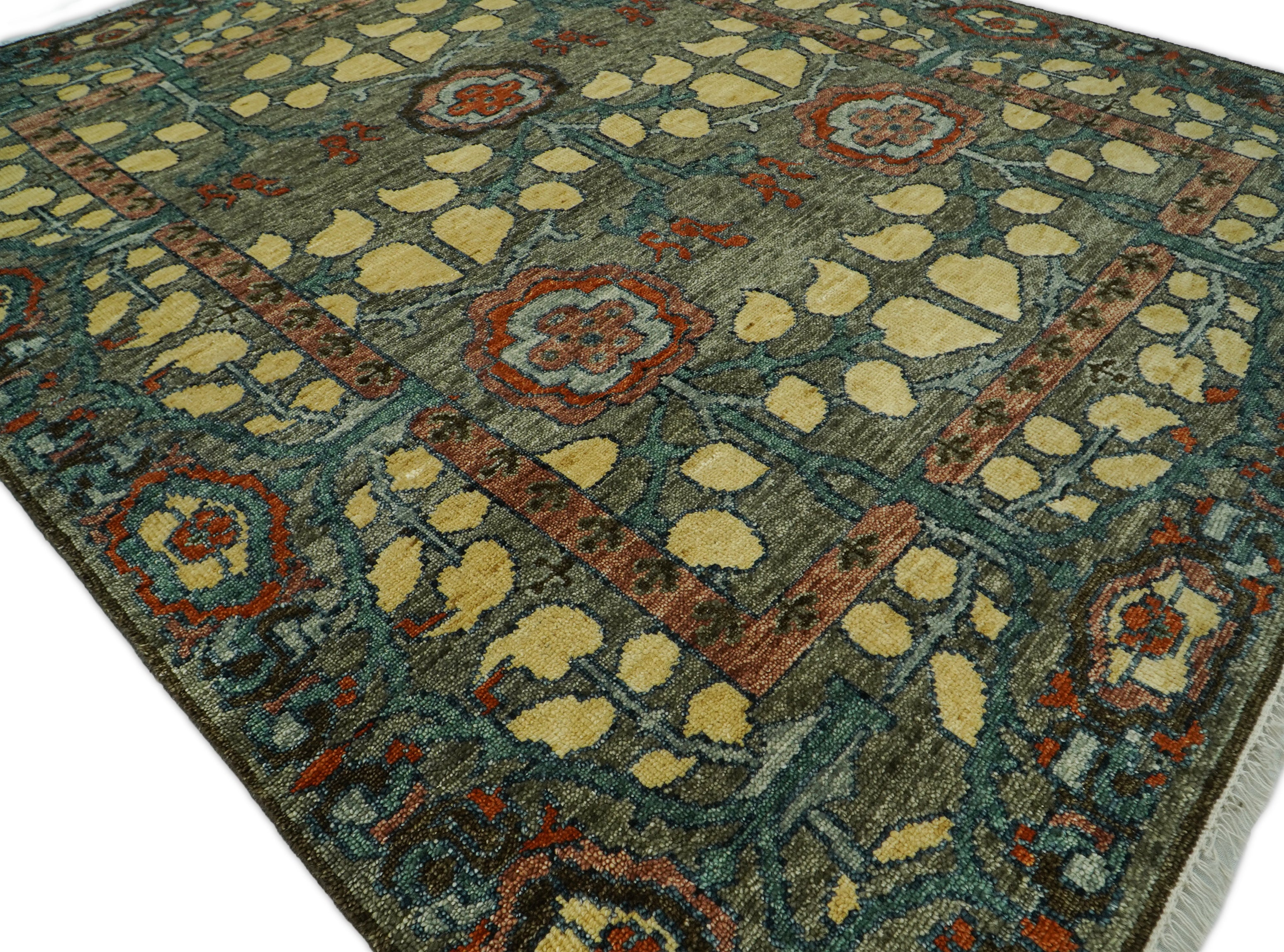 LoomBloom Multi Size Moss Hand Knotted Wool Arts and Crafts Stained Glass Oushak Oriental Area Rug