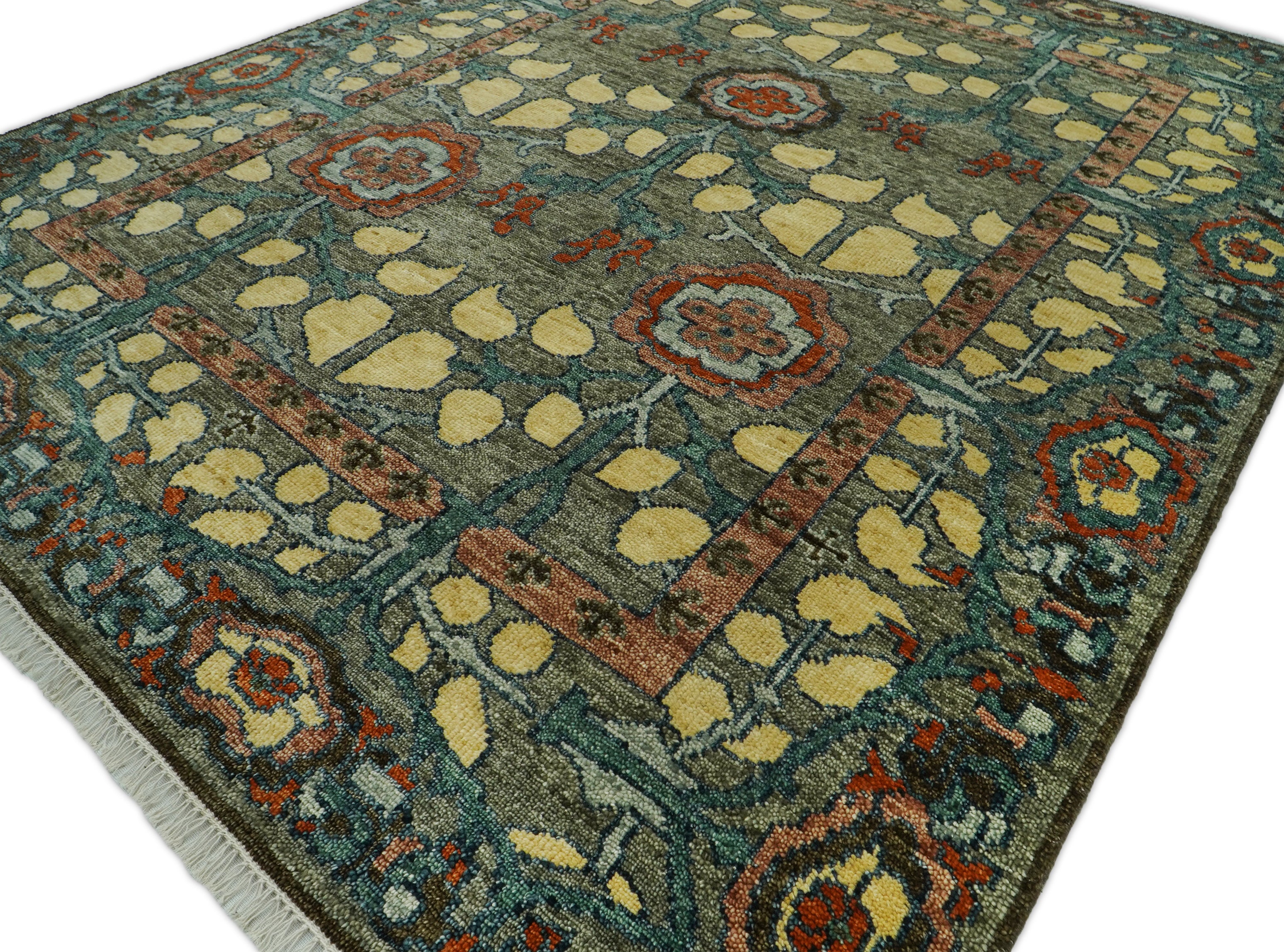 LoomBloom Multi Size Moss Hand Knotted Wool Arts and Crafts Stained Glass Oushak Oriental Area Rug