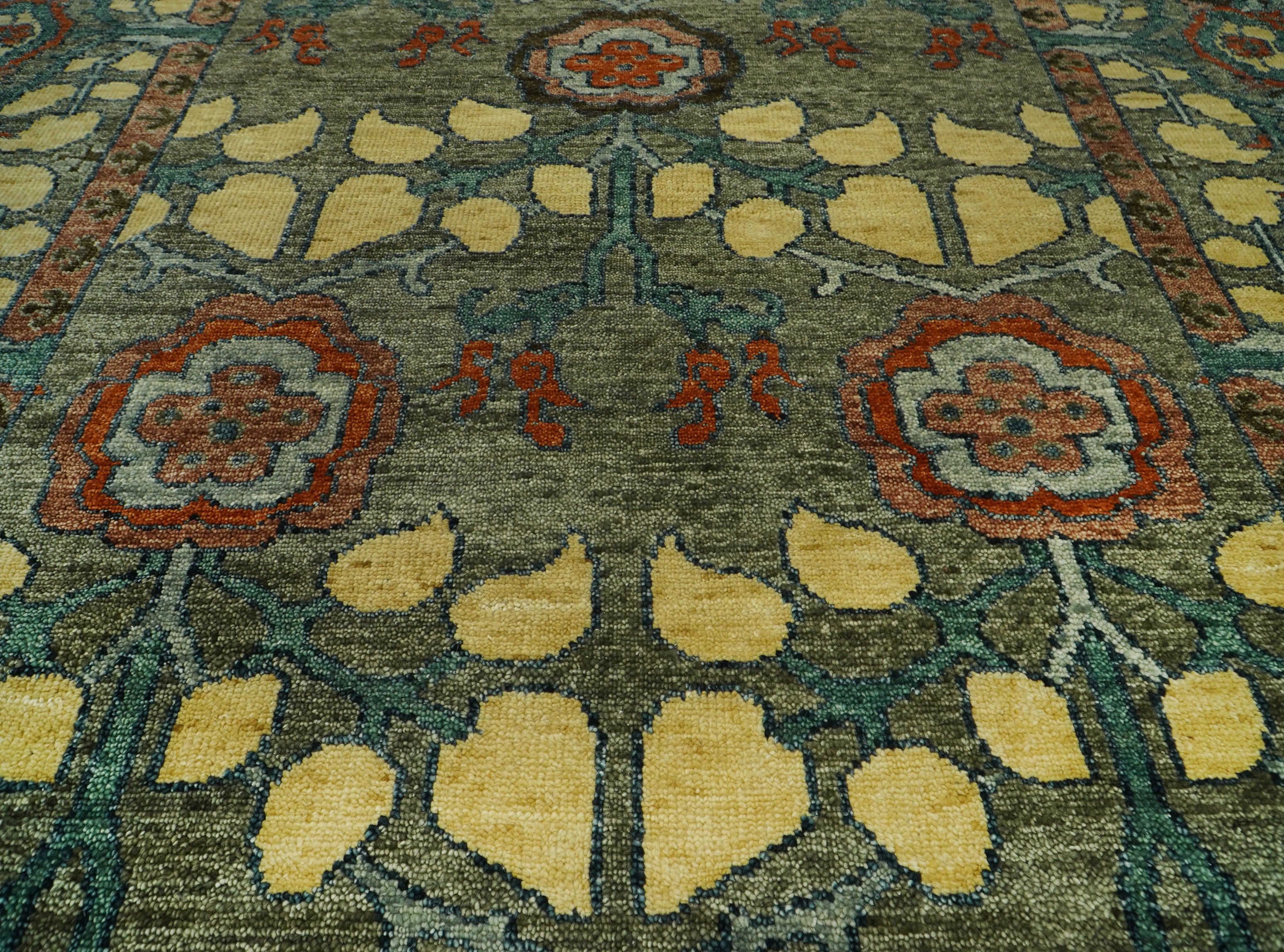 LoomBloom Multi Size Moss Hand Knotted Wool Arts and Crafts Stained Glass Oushak Oriental Area Rug