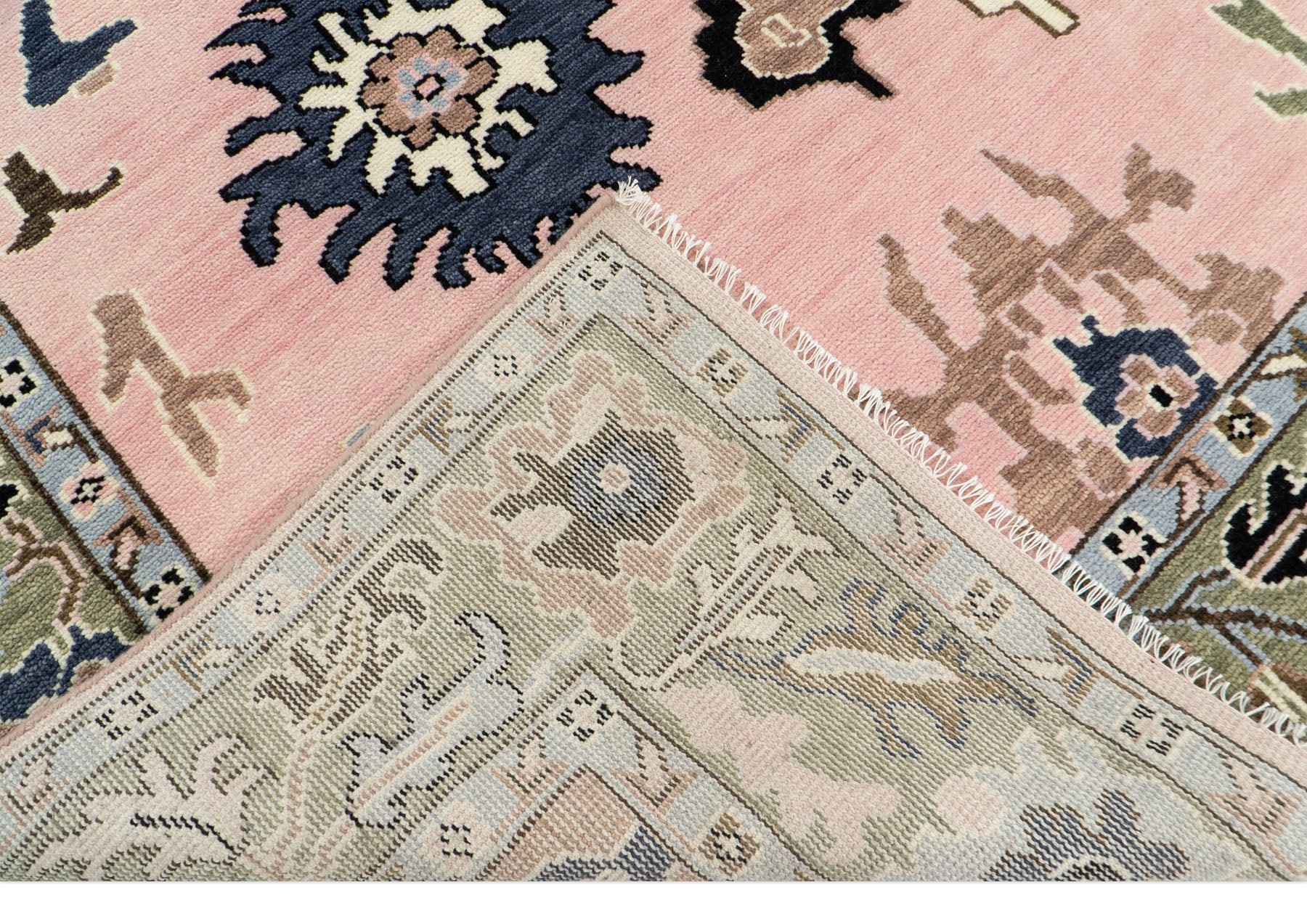 Multi Size Blush Sage Blue Color Hand Knotted Oushak Wool Traditional Oriental Rug