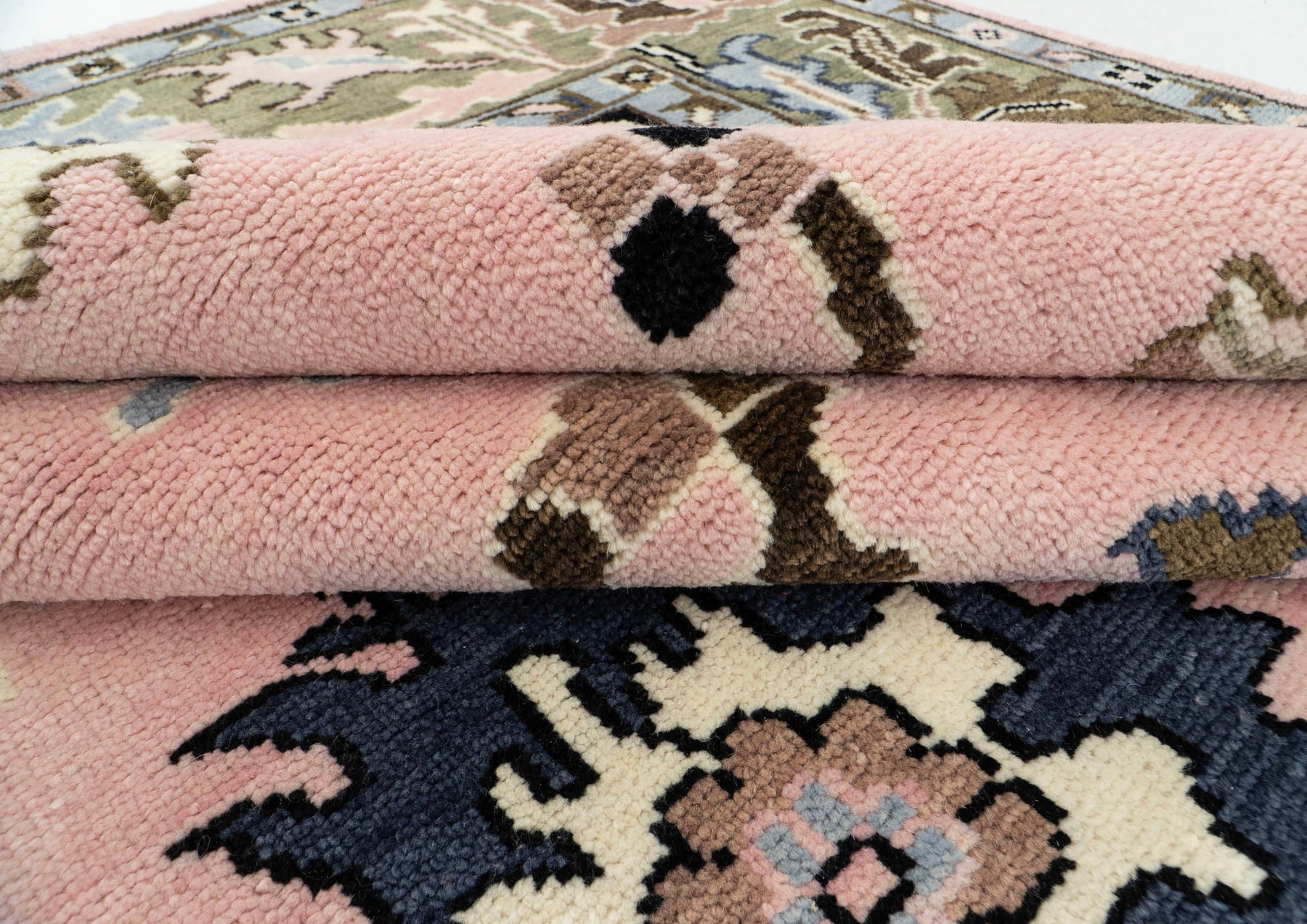 Multi Size Blush Sage Blue Color Hand Knotted Oushak Wool Traditional Oriental Rug