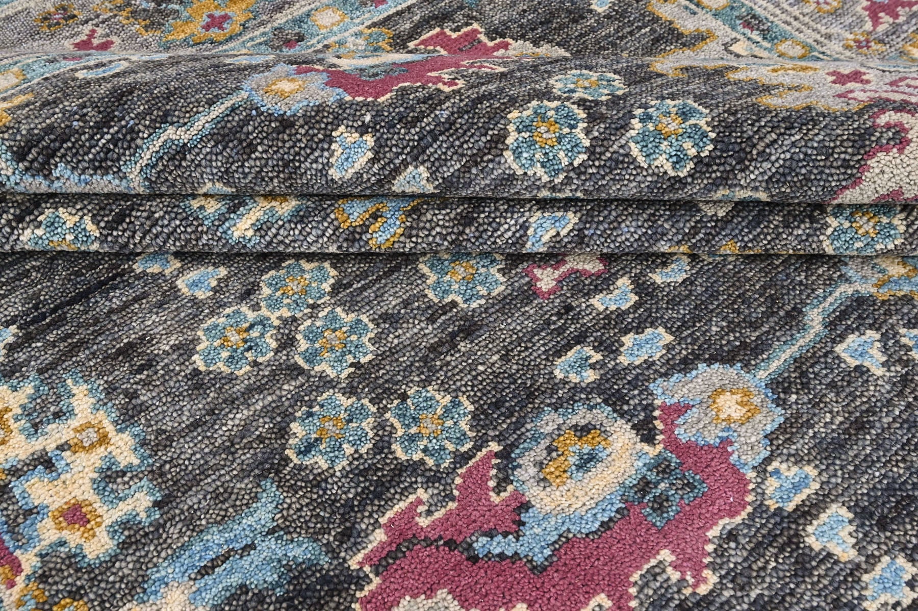 Gray, Aqua 7'9''x9'10'' Oushak Arts and Crafts Hand Knotted Wool Oriental Area Rug