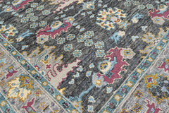 Gray, Aqua 7'9''x9'10'' Oushak Arts and Crafts Hand Knotted Wool Oriental Area Rug