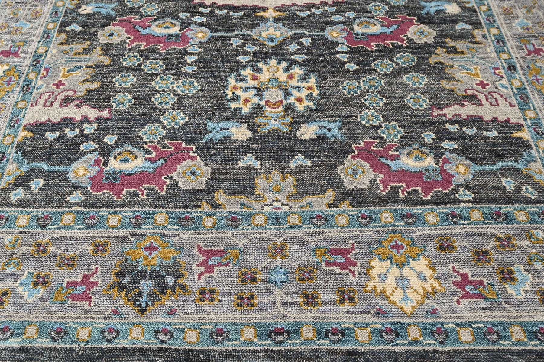 Gray, Aqua 7'9''x9'10'' Oushak Arts and Crafts Hand Knotted Wool Oriental Area Rug
