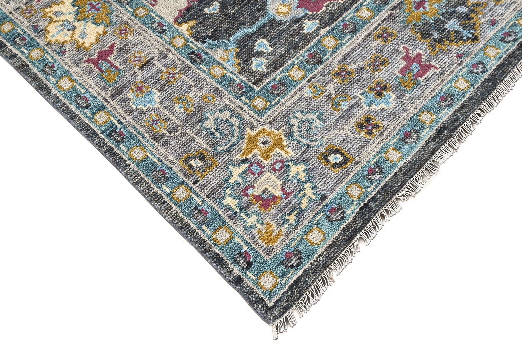 Gray, Aqua 7'9''x9'10'' Oushak Arts and Crafts Hand Knotted Wool Oriental Area Rug