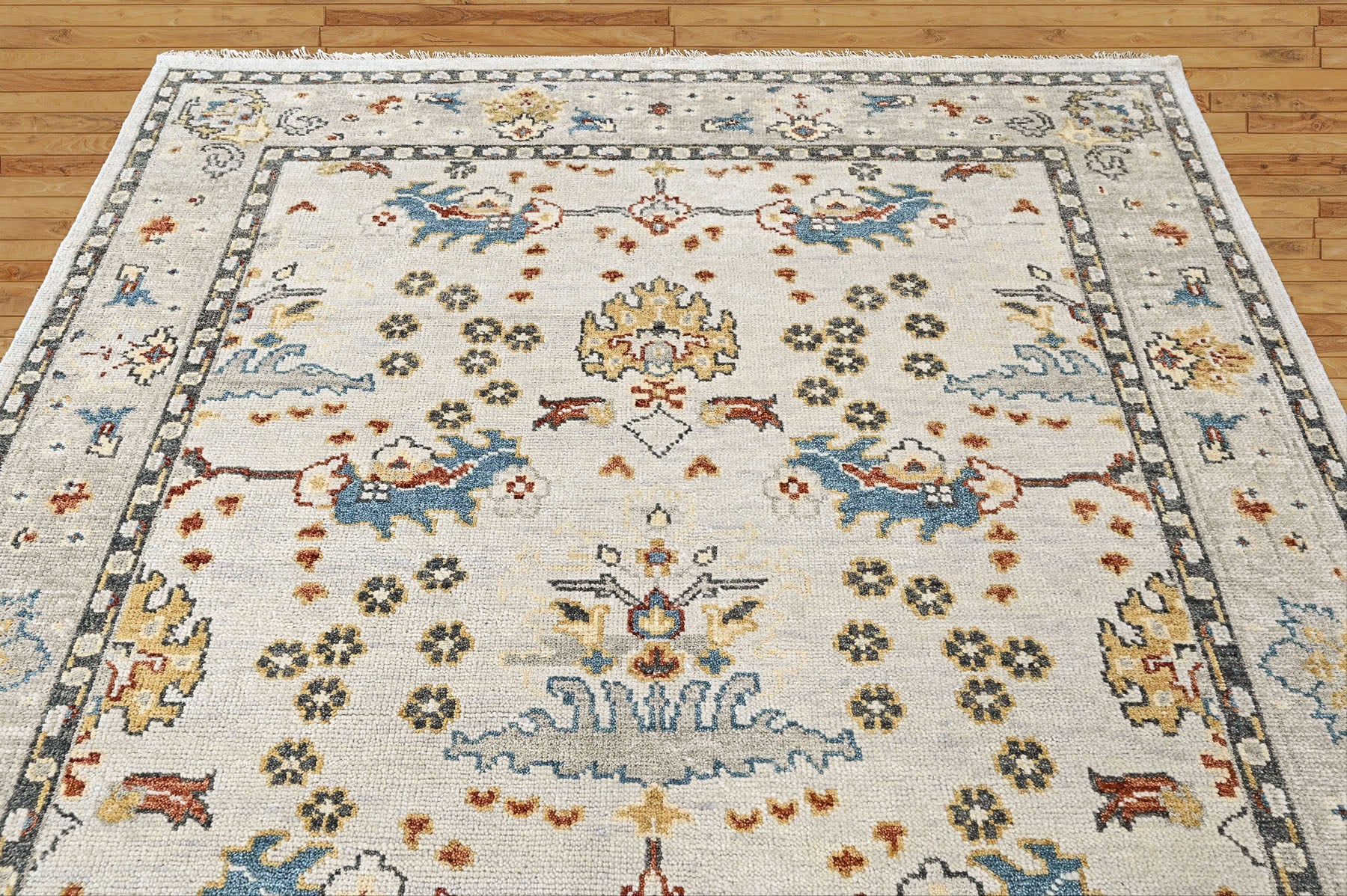 Ivory 7'10''x9'10'' Oushak Transitional Hand Knotted Wool Oriental Area Rug