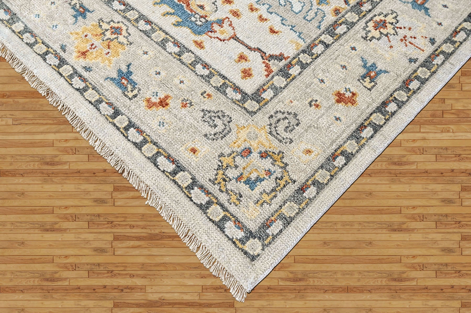 Ivory 7'10''x9'10'' Oushak Transitional Hand Knotted Wool Oriental Area Rug