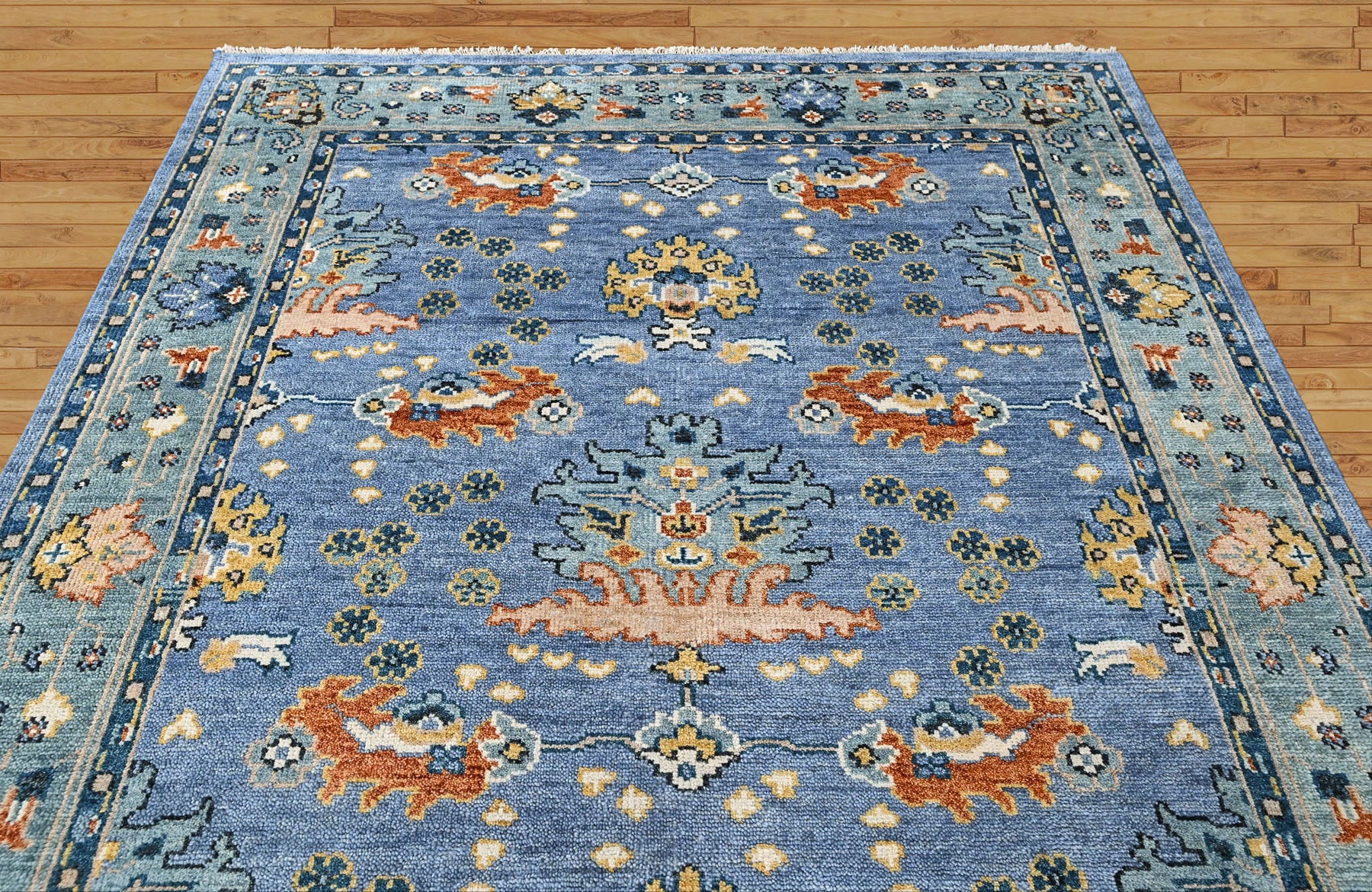 Blue, Aqua 7'11''x9'11'' Oushak Arts and Crafts Hand Knotted Wool Oriental Area Rug