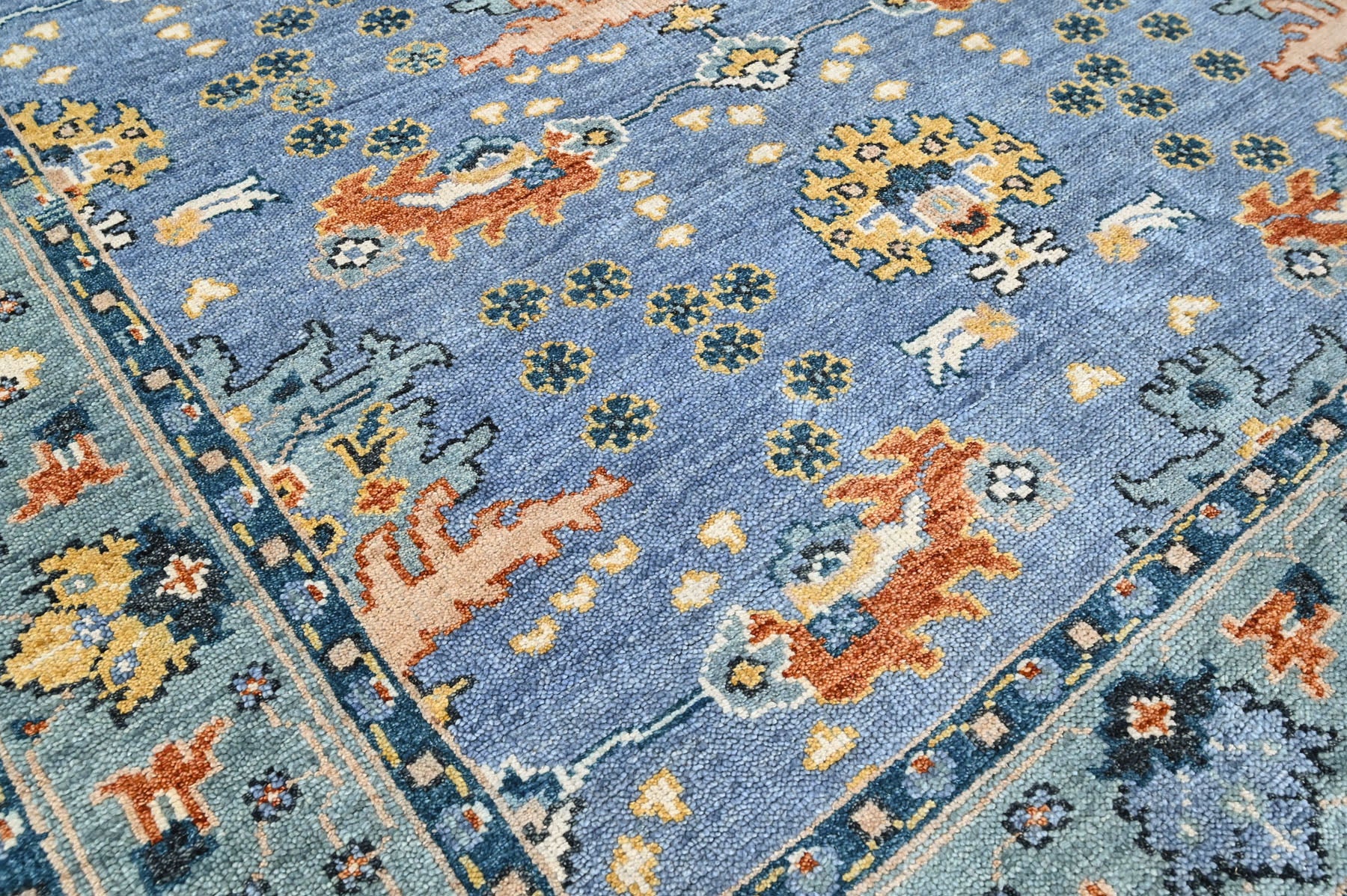 Blue, Aqua 7'11''x9'11'' Oushak Arts and Crafts Hand Knotted Wool Oriental Area Rug