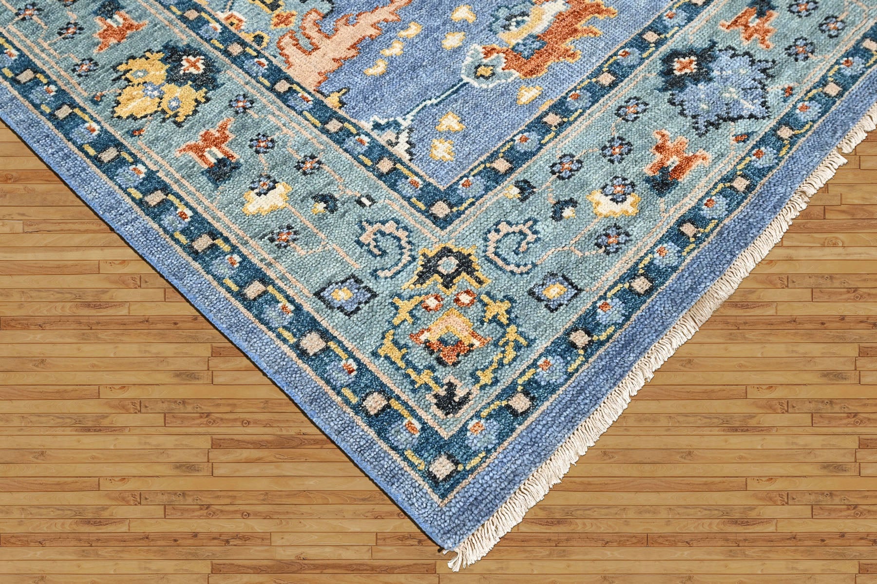 Blue, Aqua 7'11''x9'11'' Oushak Arts and Crafts Hand Knotted Wool Oriental Area Rug