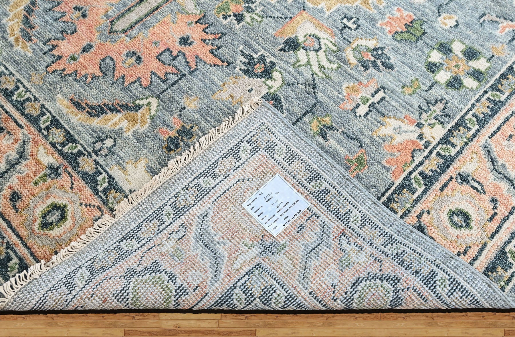 Blue, Pink 8x10 Oushak Arts and Crafts Hand Knotted Wool Oriental Area Rug