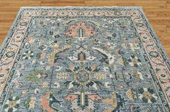 Blue, Pink 8x10 Oushak Arts and Crafts Hand Knotted Wool Oriental Area Rug