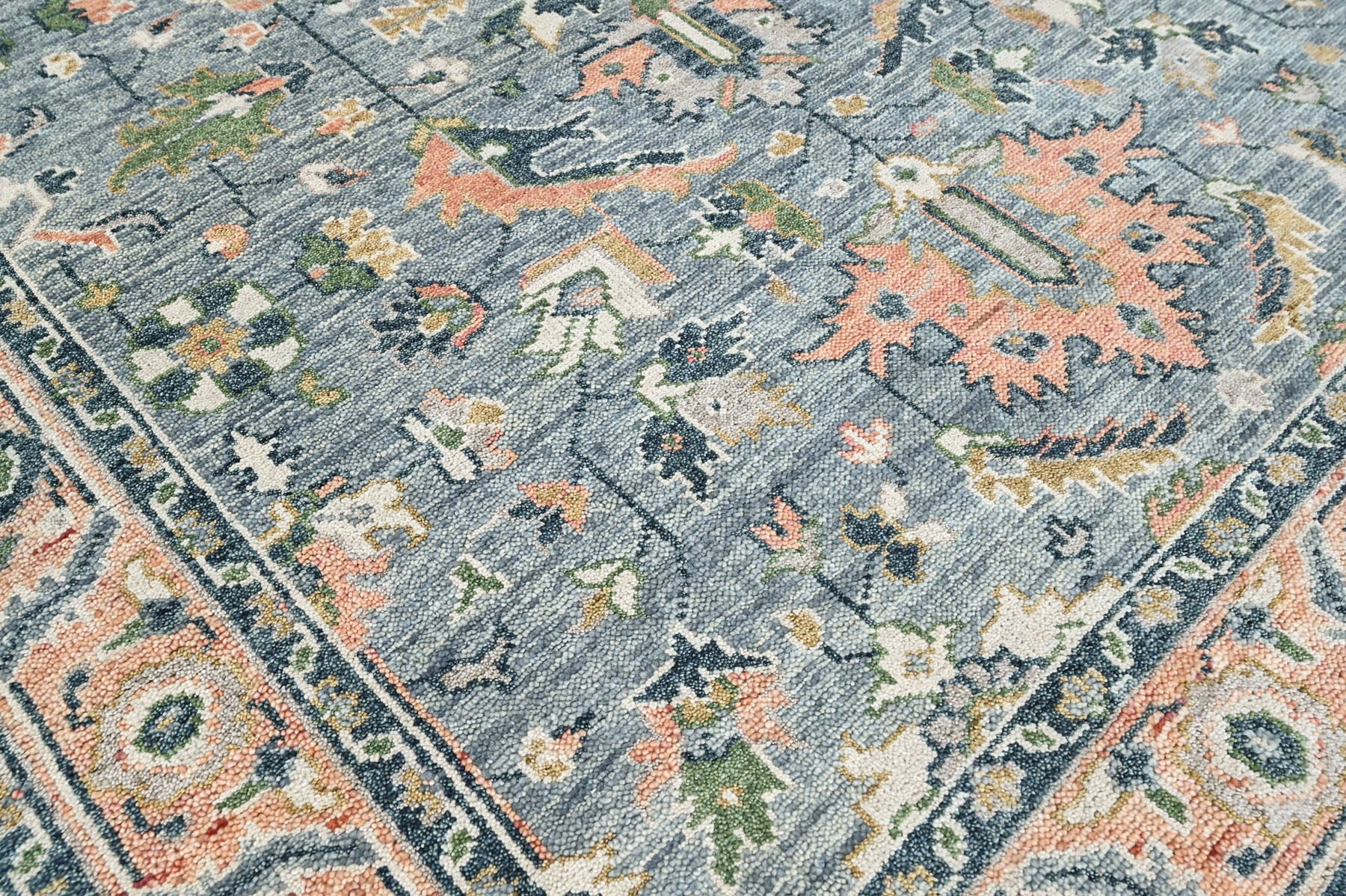 Blue, Pink 8x10 Oushak Arts and Crafts Hand Knotted Wool Oriental Area Rug