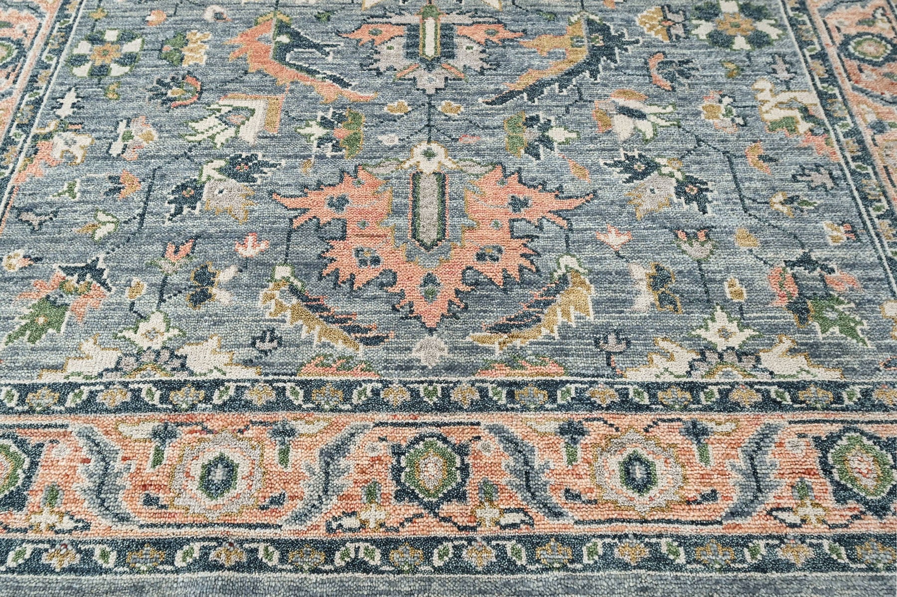 Blue, Pink 8x10 Oushak Arts and Crafts Hand Knotted Wool Oriental Area Rug