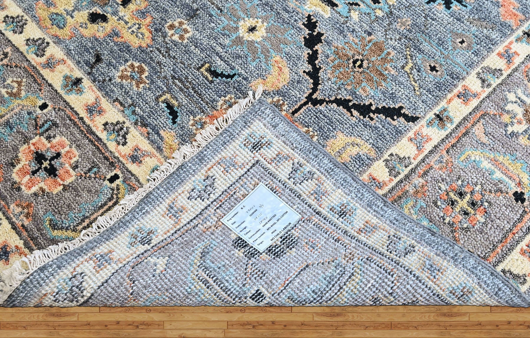 Blue, Gray 7'9''x10 Oushak Arts and Crafts Hand Knotted Wool Oriental Area Rug