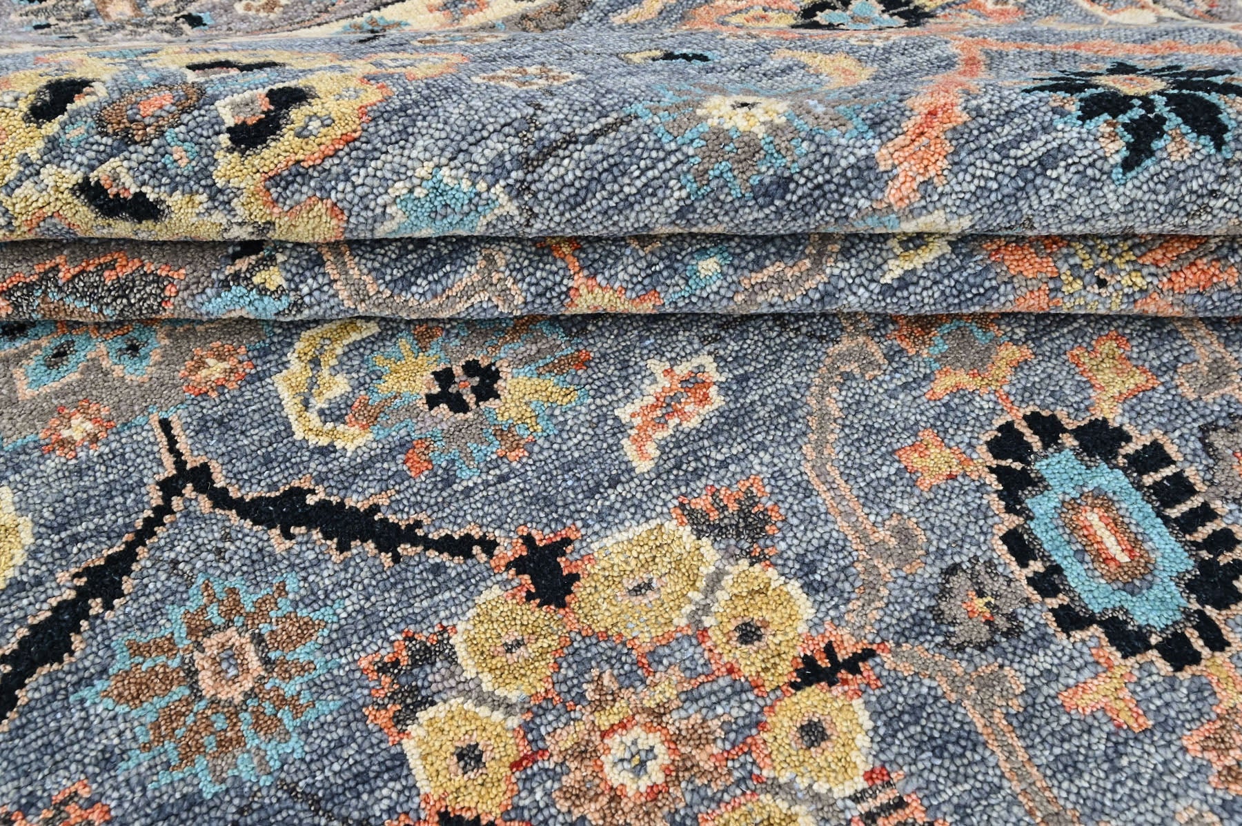 Blue, Gray 7'9''x10 Oushak Arts and Crafts Hand Knotted Wool Oriental Area Rug