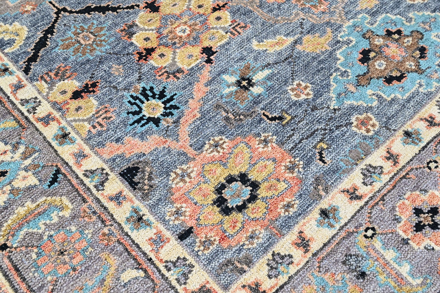 Blue, Gray 7'9''x10 Oushak Arts and Crafts Hand Knotted Wool Oriental Area Rug