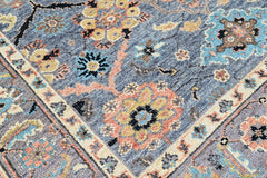 Blue, Gray 7'9''x10 Oushak Arts and Crafts Hand Knotted Wool Oriental Area Rug