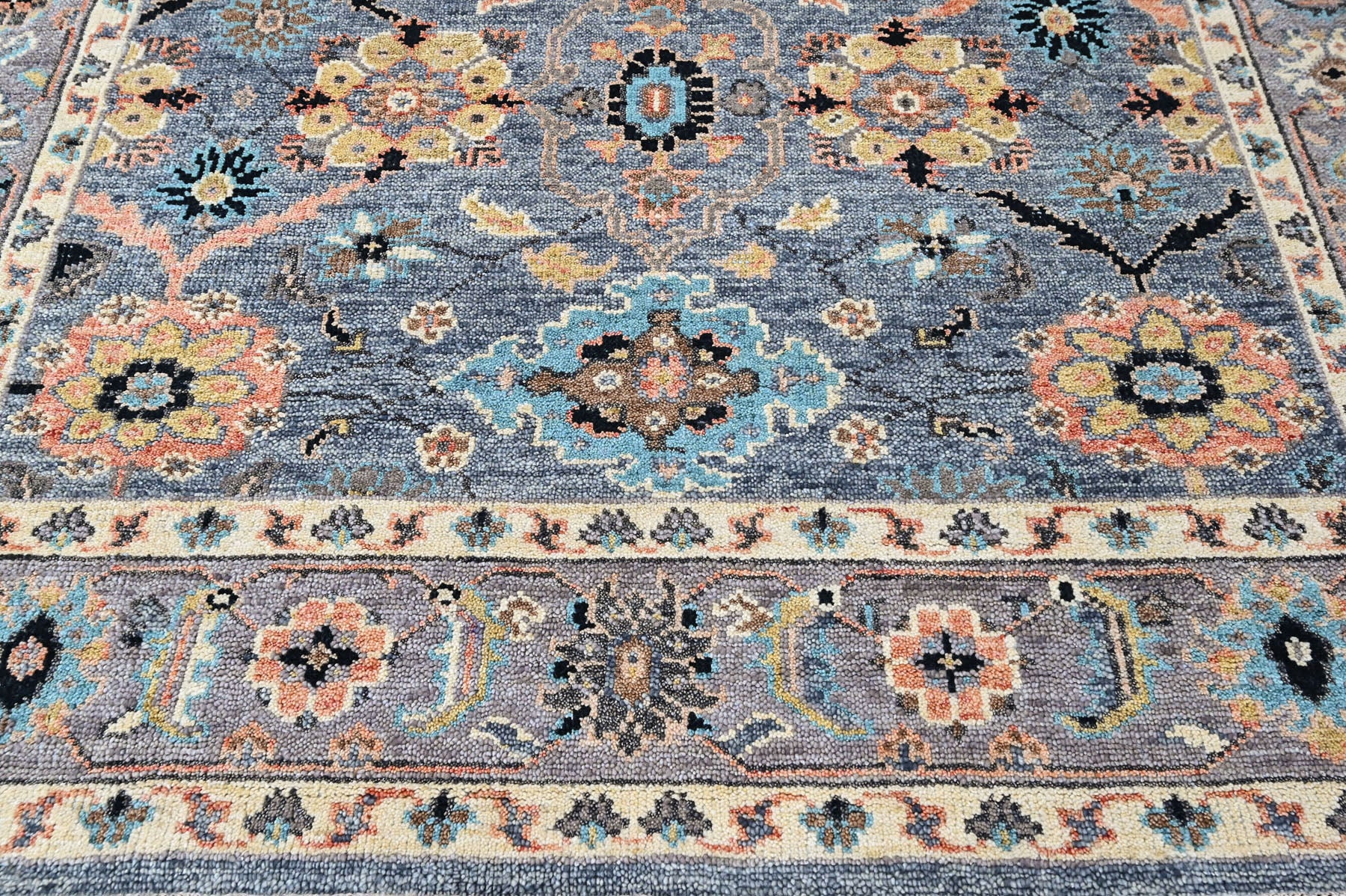 Blue, Gray 7'9''x10 Oushak Arts and Crafts Hand Knotted Wool Oriental Area Rug