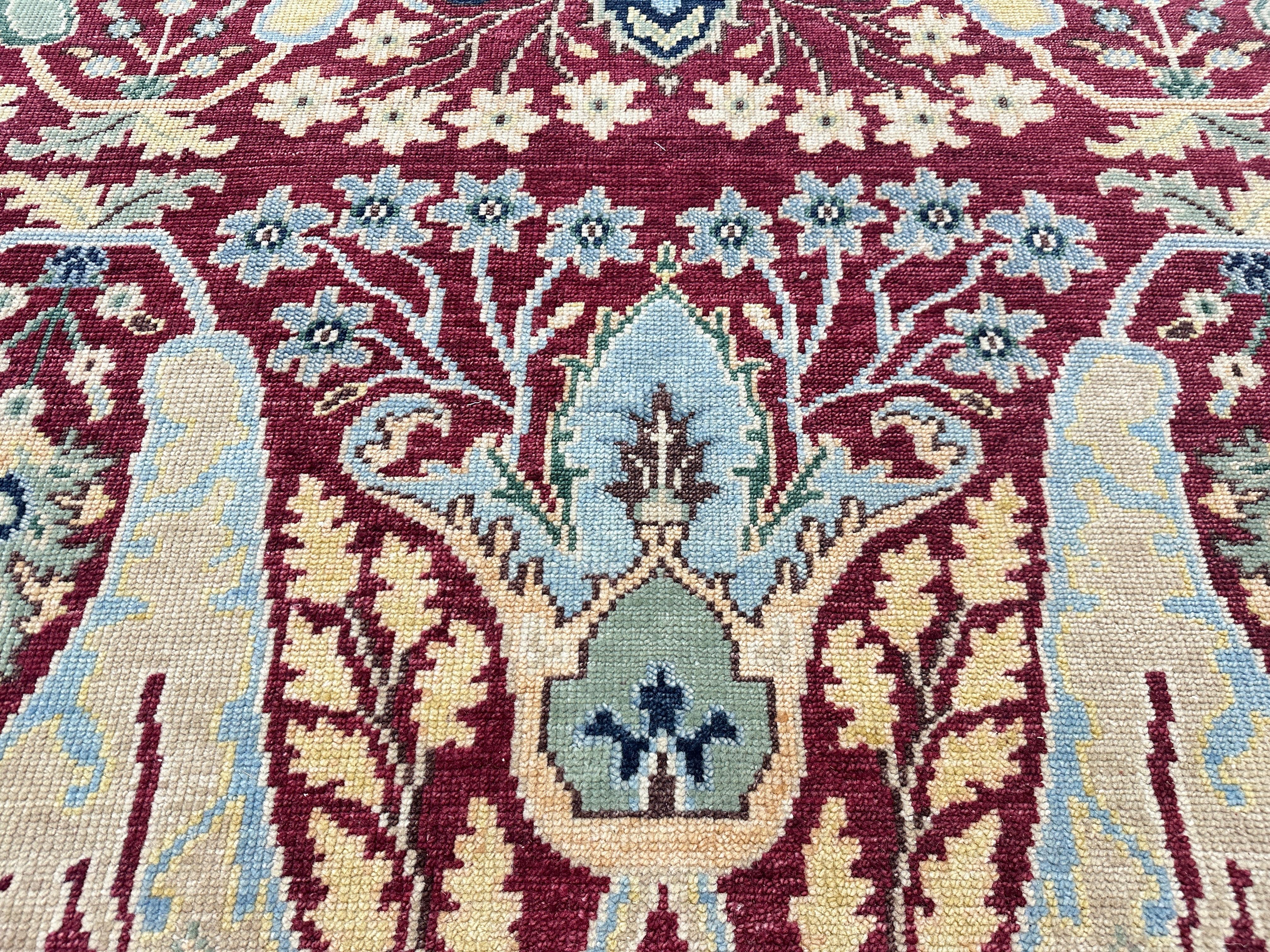 9x12 Wine, Mint, Blue Color Hand Knotted Oushak Wool  Oriental Rug