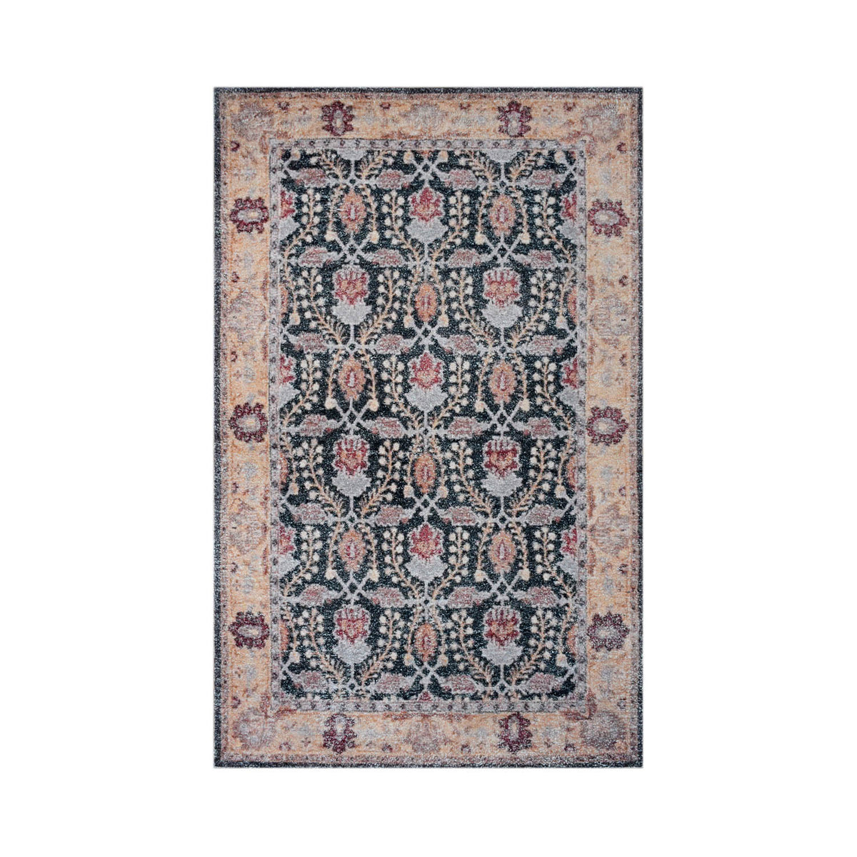 Multi Size Charcoal Peach Color Hand Woven All-Over Polyester Arts And Crafts Oriental Rug