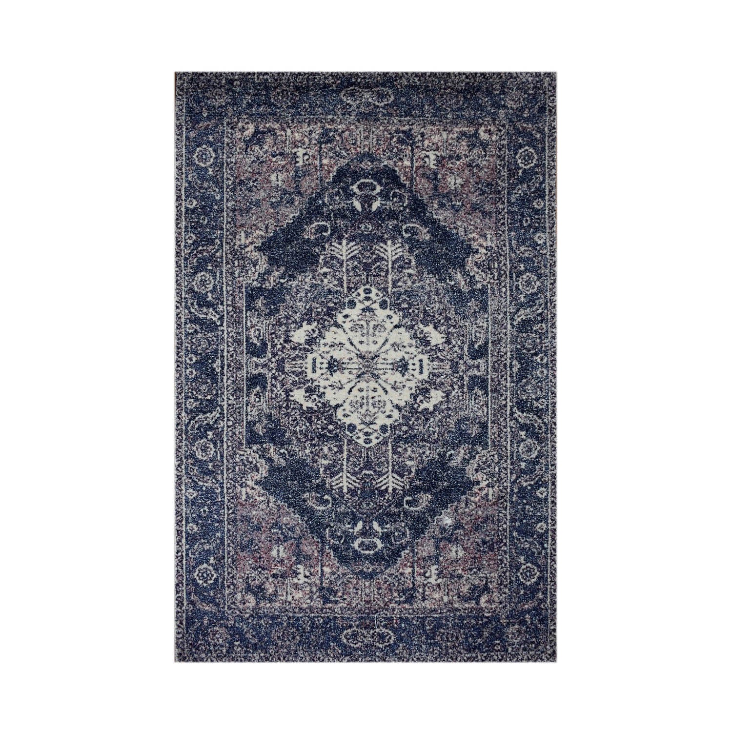 Multi Size Blue Ivory Aubergine Color Hand Woven All-Over Polyester Traditional Oriental Rug
