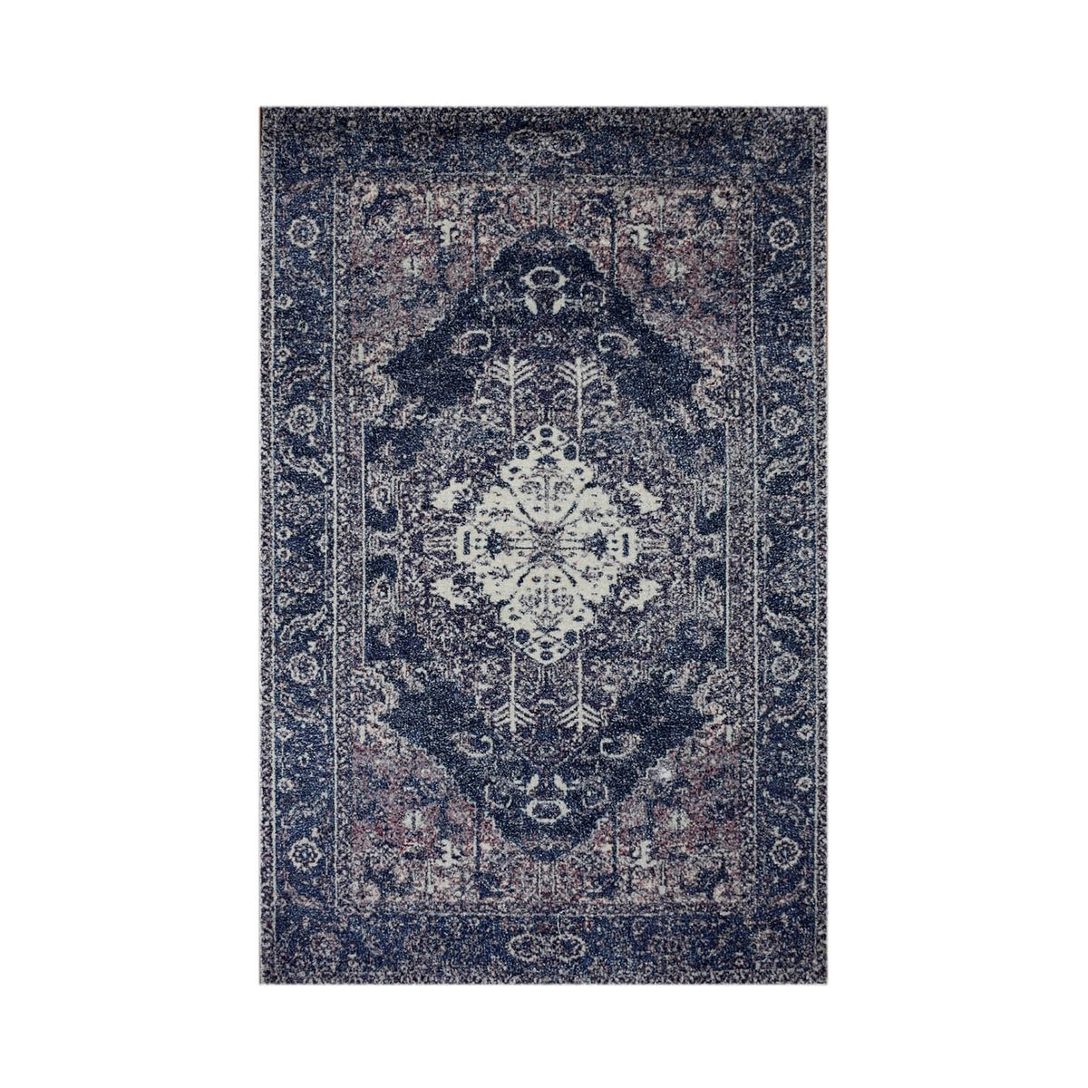 Multi Size Blue Ivory Aubergine Color Hand Woven All-Over Polyester Traditional Oriental Rug