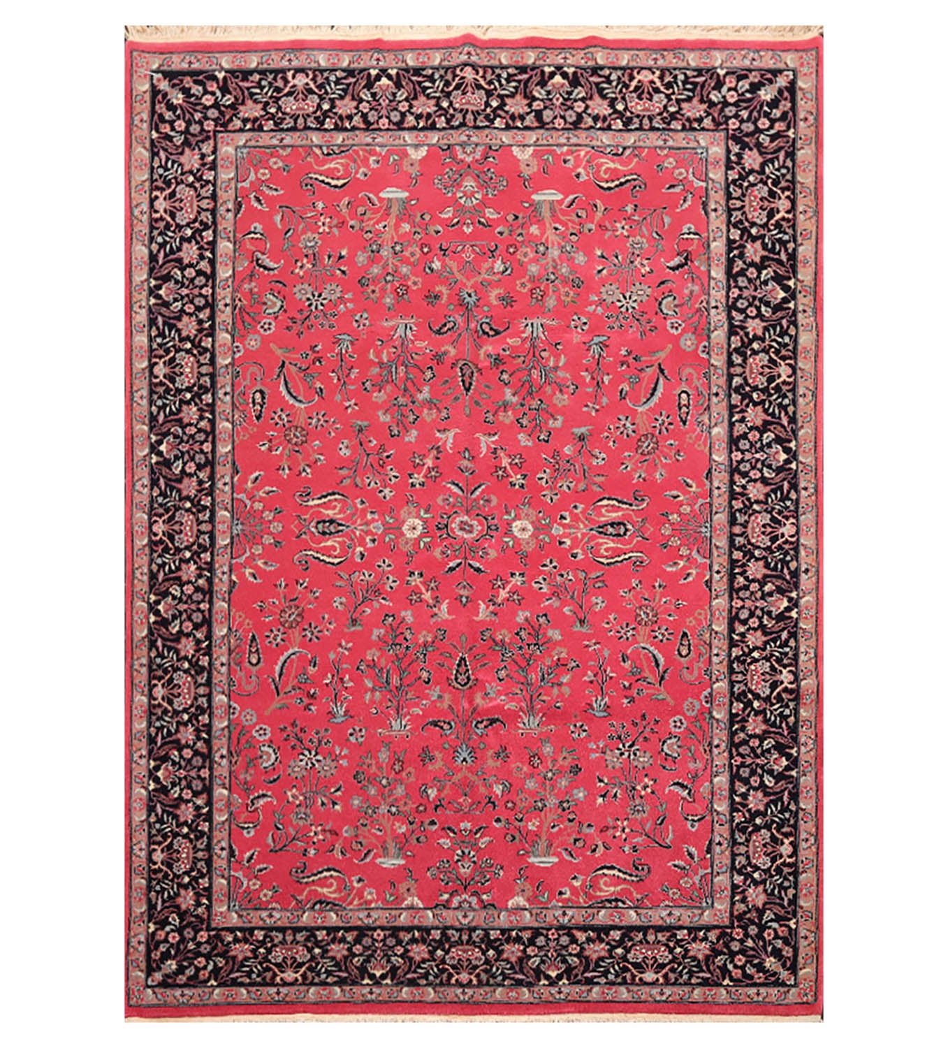 6x9 Pink, Black, Blue Color Hand Knotted All-Over 100% Wool Traditional Oriental Rug