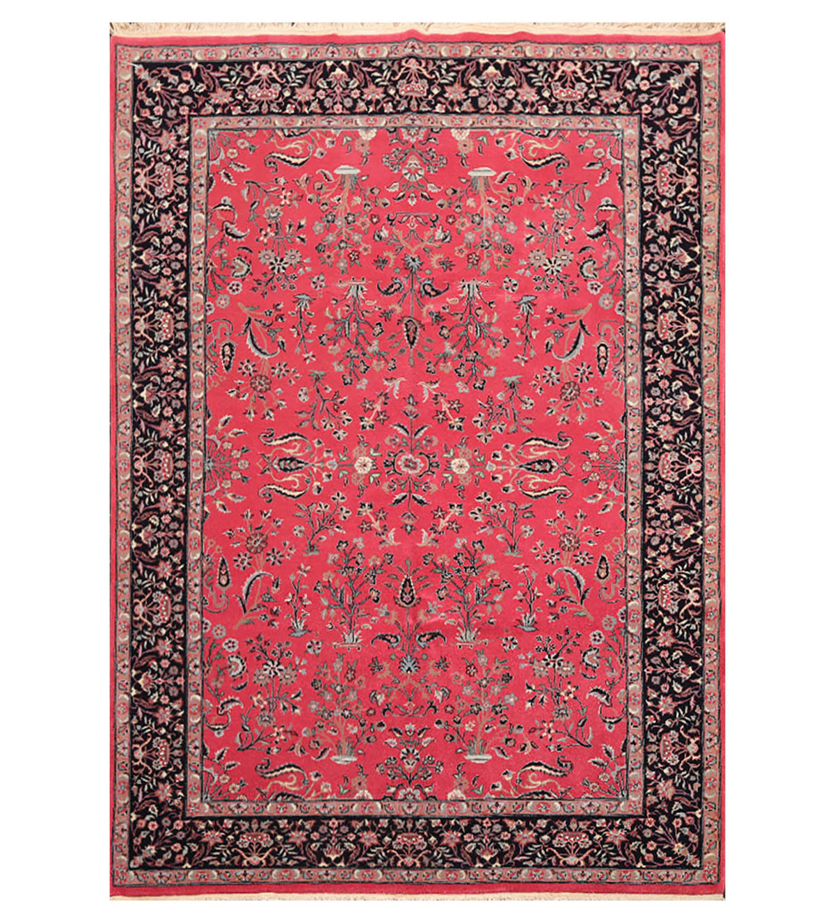 6x9 Pink, Black, Blue Color Hand Knotted All-Over 100% Wool Traditional Oriental Rug