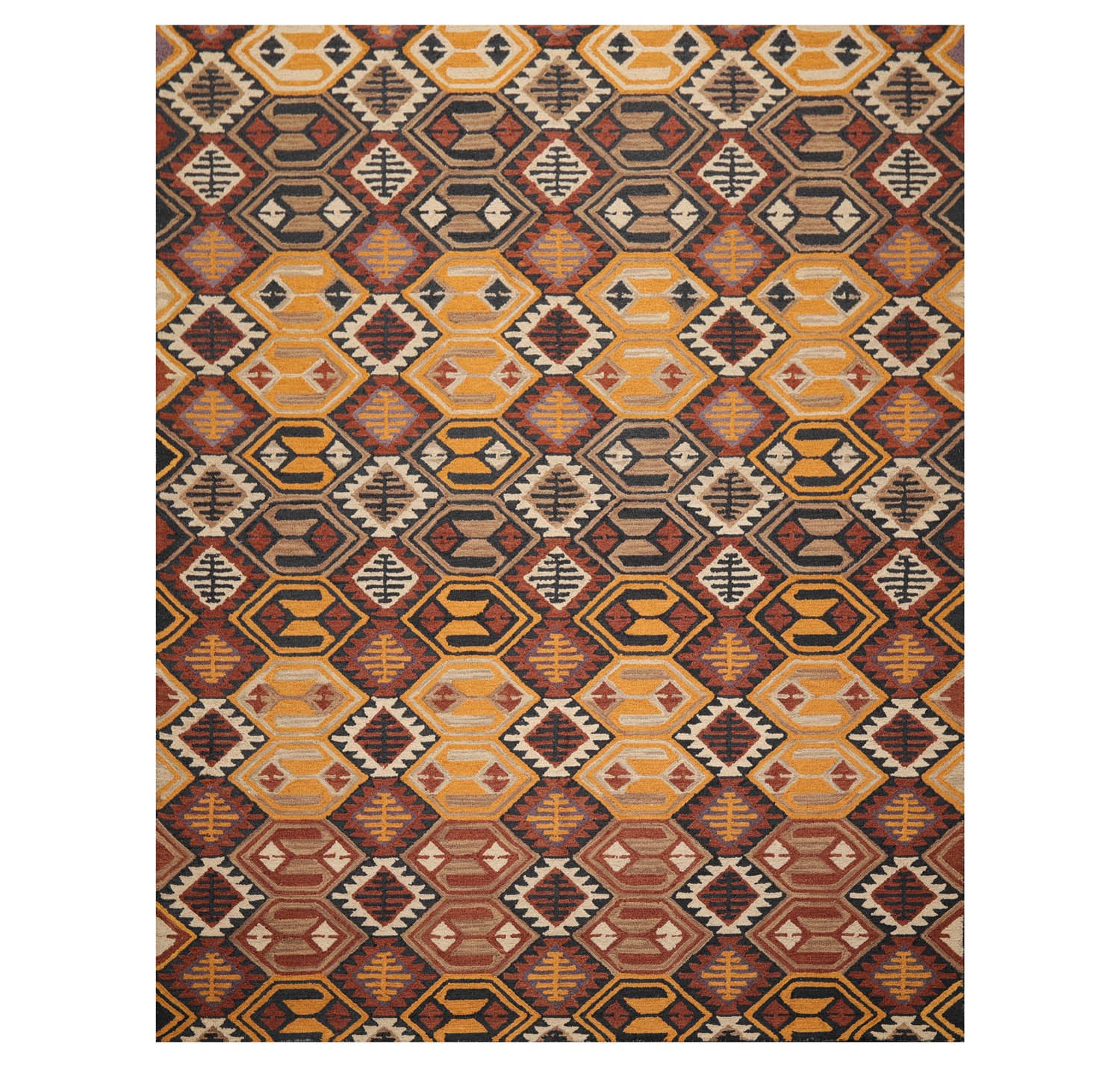 Multi Size Gold Rust Charcoal Color Hand Tufted All-Over 100% Wool Modern Oriental Rug