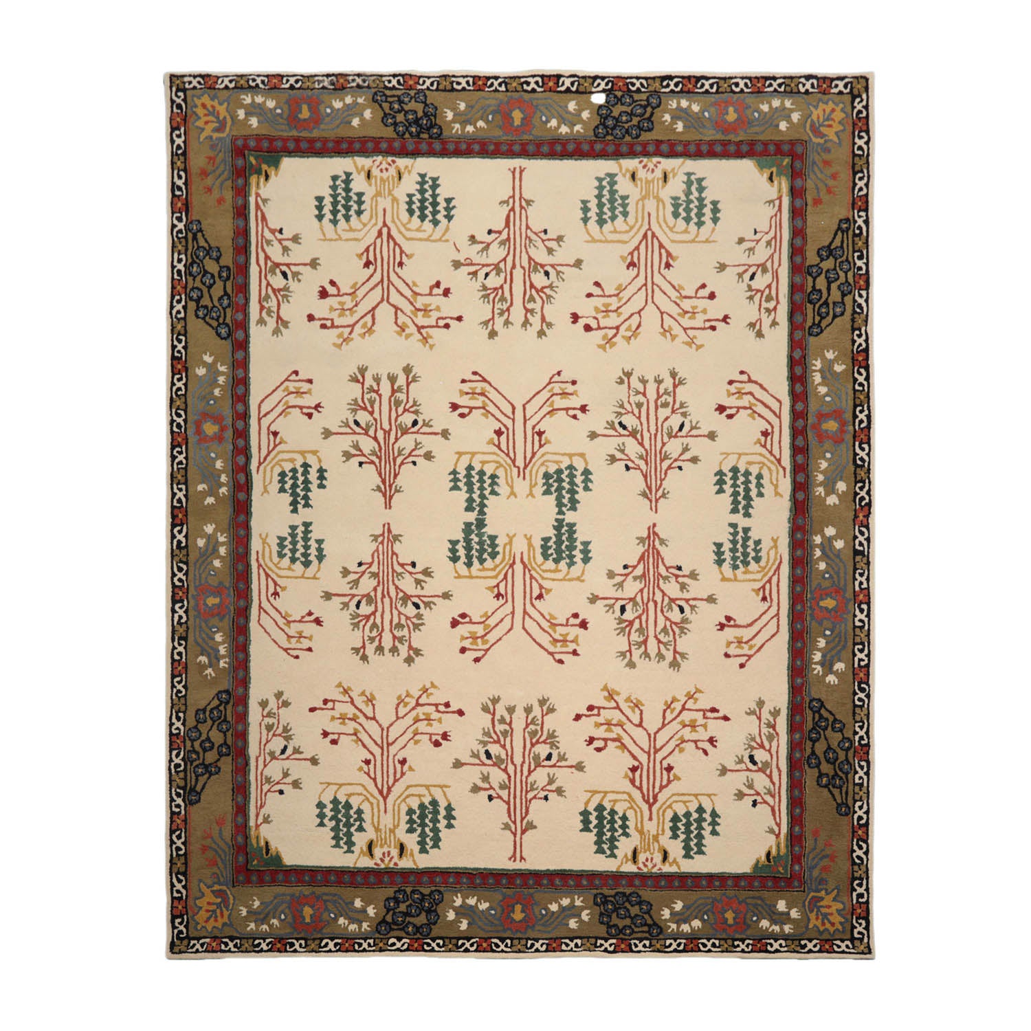 Multi Color Multi Size Hand Tufted Handmade 100% Wool Donegal Branches Arts & Crafts Oriental Area Rug Gray with Green undertone, Moss Color