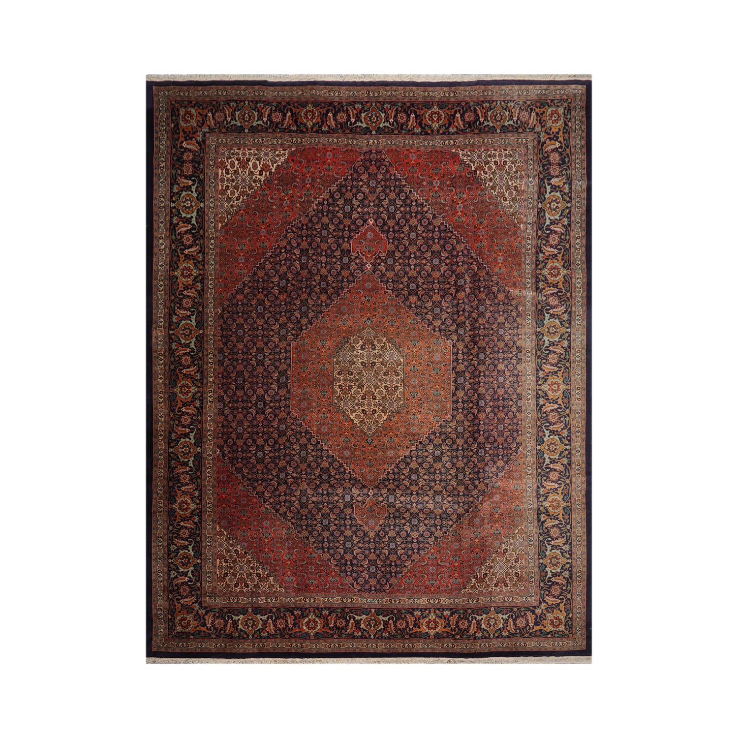 10x14 Navy, Rust, Peach Color Hand Knotted All-Over 100% Wool Traditional Oriental Rug
