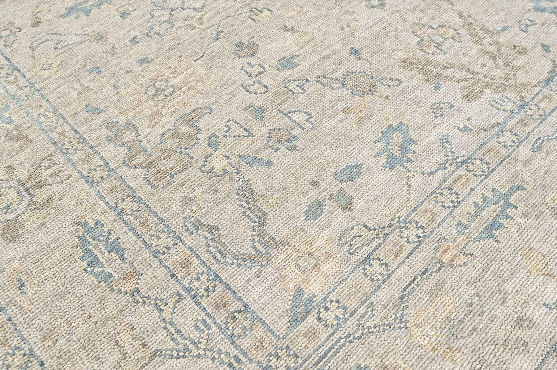 Beige, Gray 9x12'3'' Oushak Transitional Hand Knotted Wool Oriental Area Rug