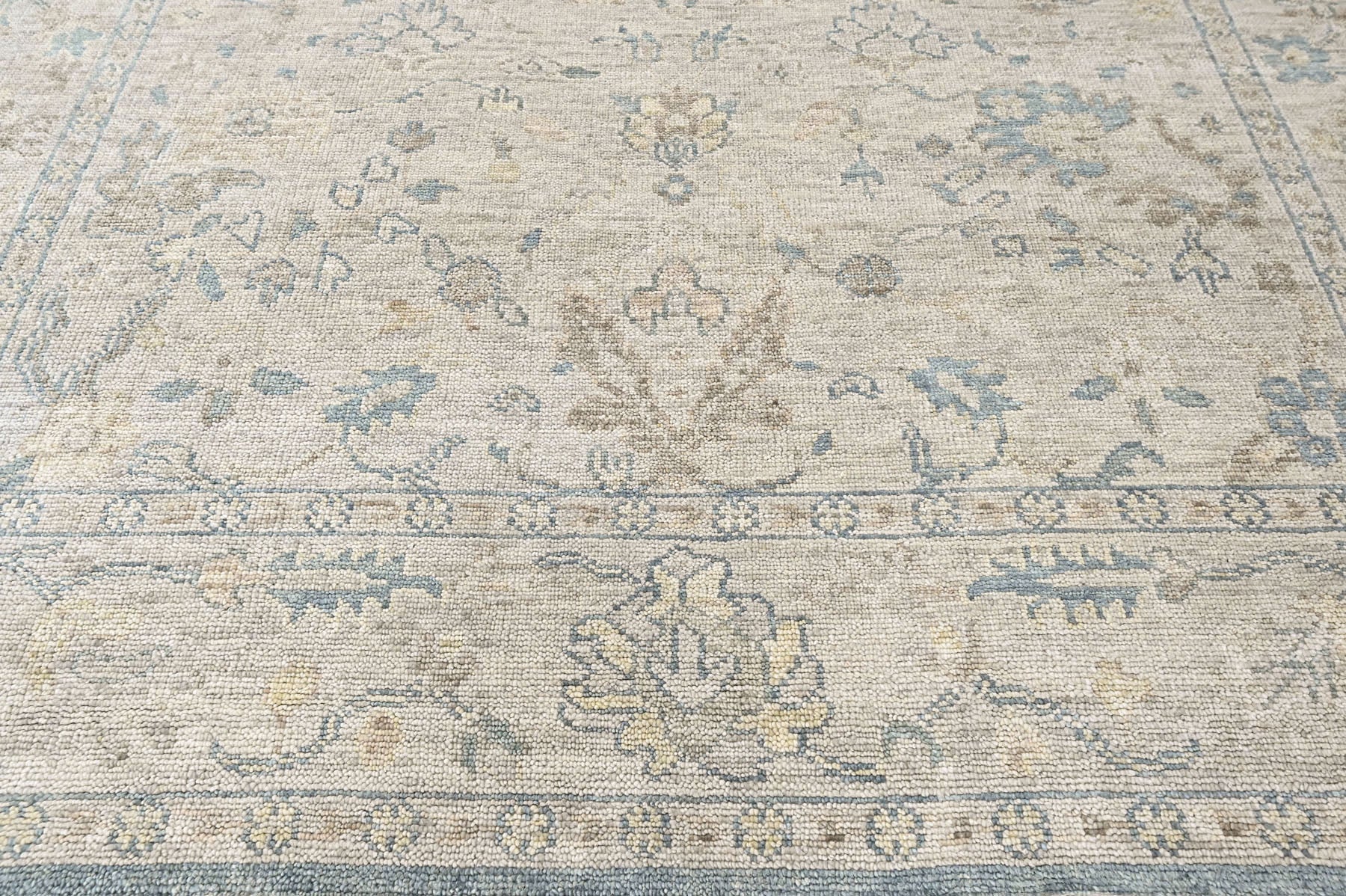 Beige, Gray 9x12'3'' Oushak Transitional Hand Knotted Wool Oriental Area Rug