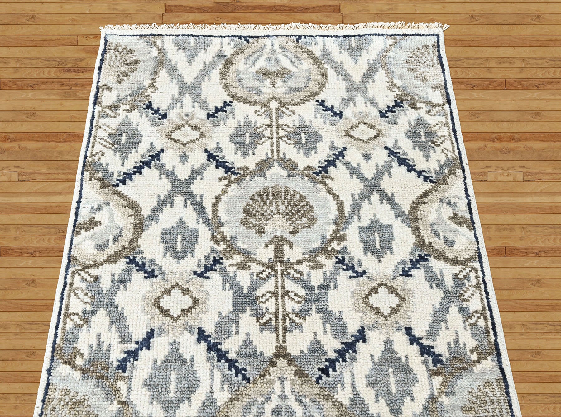 Ivory 3'6''x5'7'' Oushak Transitional Hand Knotted Wool Oriental Area Rug