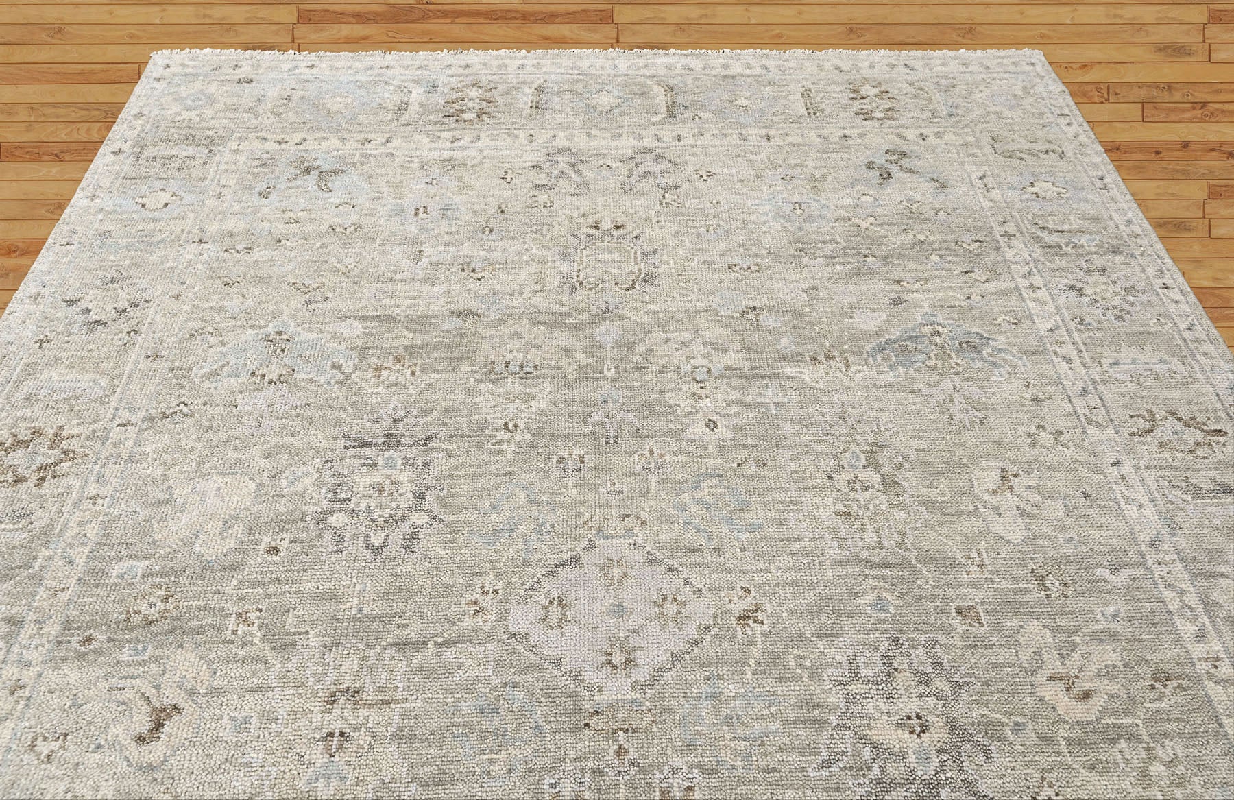 Beige, Gray 8'11''x11'11'' Oushak Transitional Hand Knotted Wool Oriental Area Rug