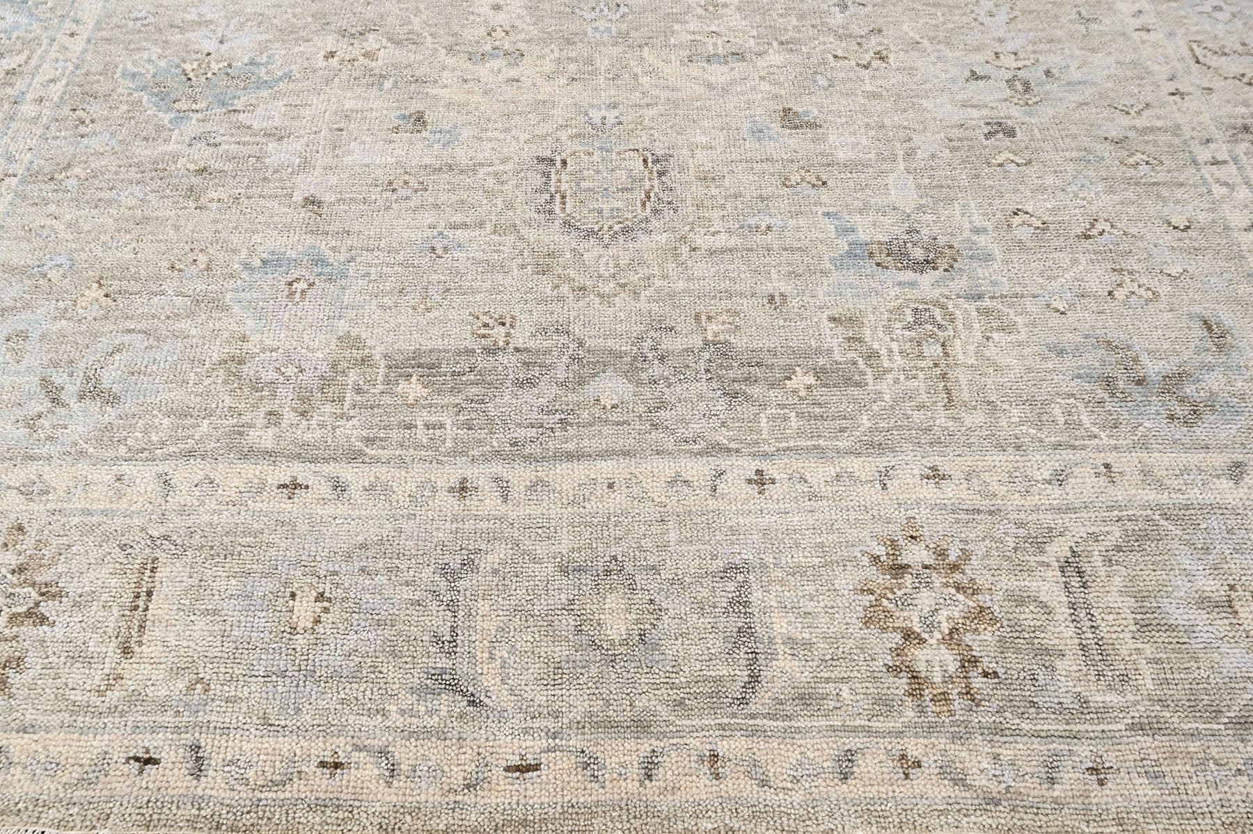 Beige, Gray 8'11''x11'11'' Oushak Transitional Hand Knotted Wool Oriental Area Rug