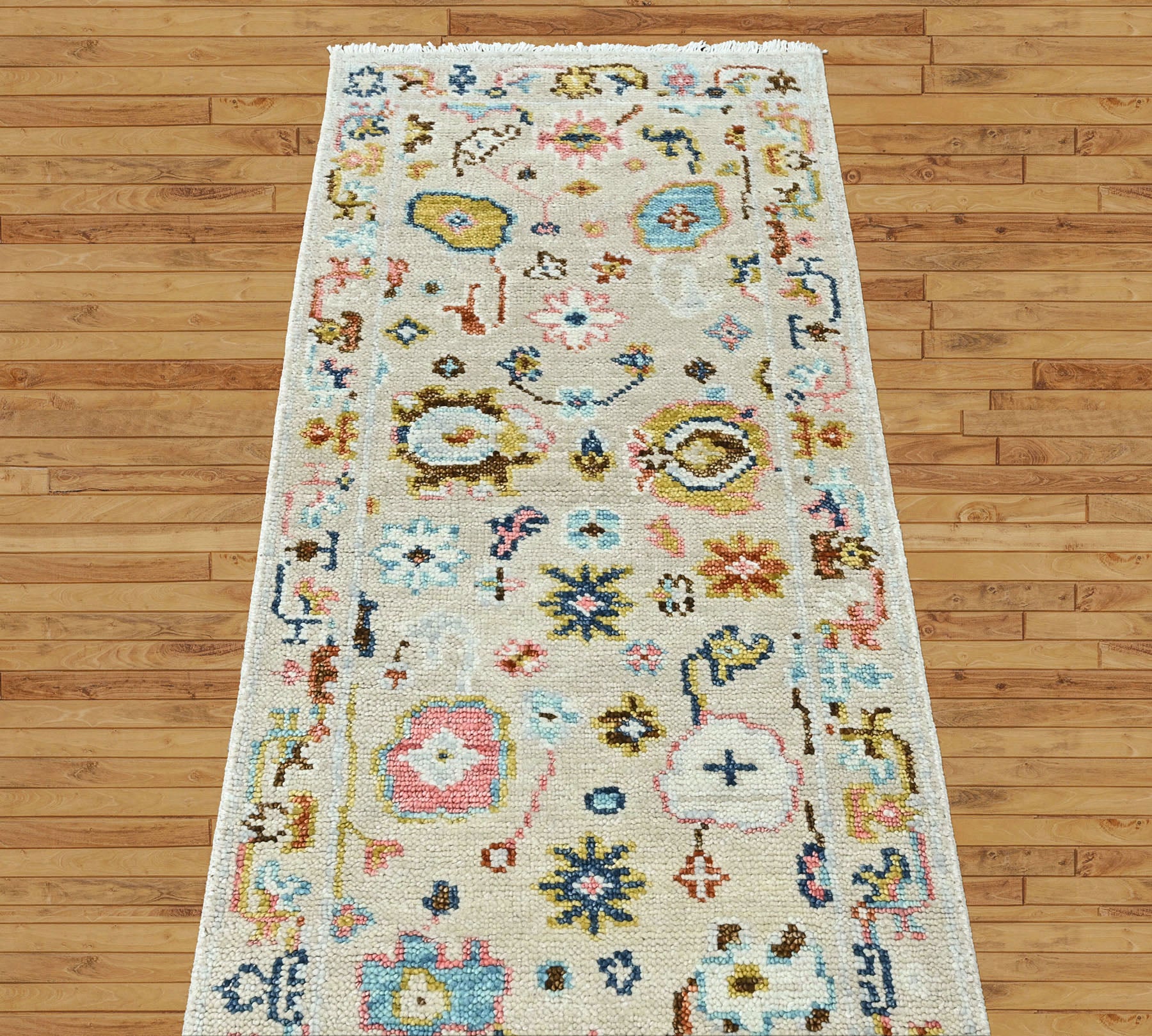 Beige 2'4''x8'11'' Oushak Transitional Hand Knotted Wool Oriental Area Rug