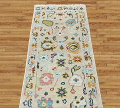 Beige 2'4''x8'11'' Oushak Transitional Hand Knotted Wool Oriental Area Rug