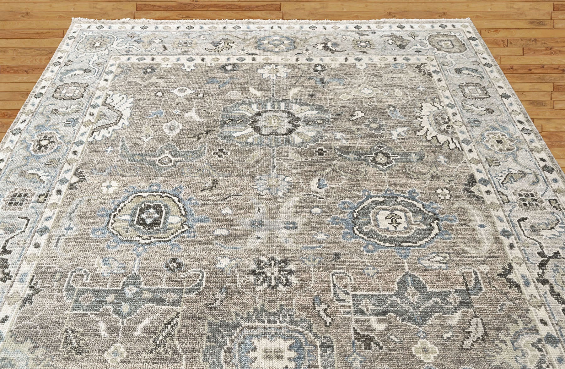 Gray, Ivory 8'11''x12 Oushak Transitional Hand Knotted Wool Oriental Area Rug