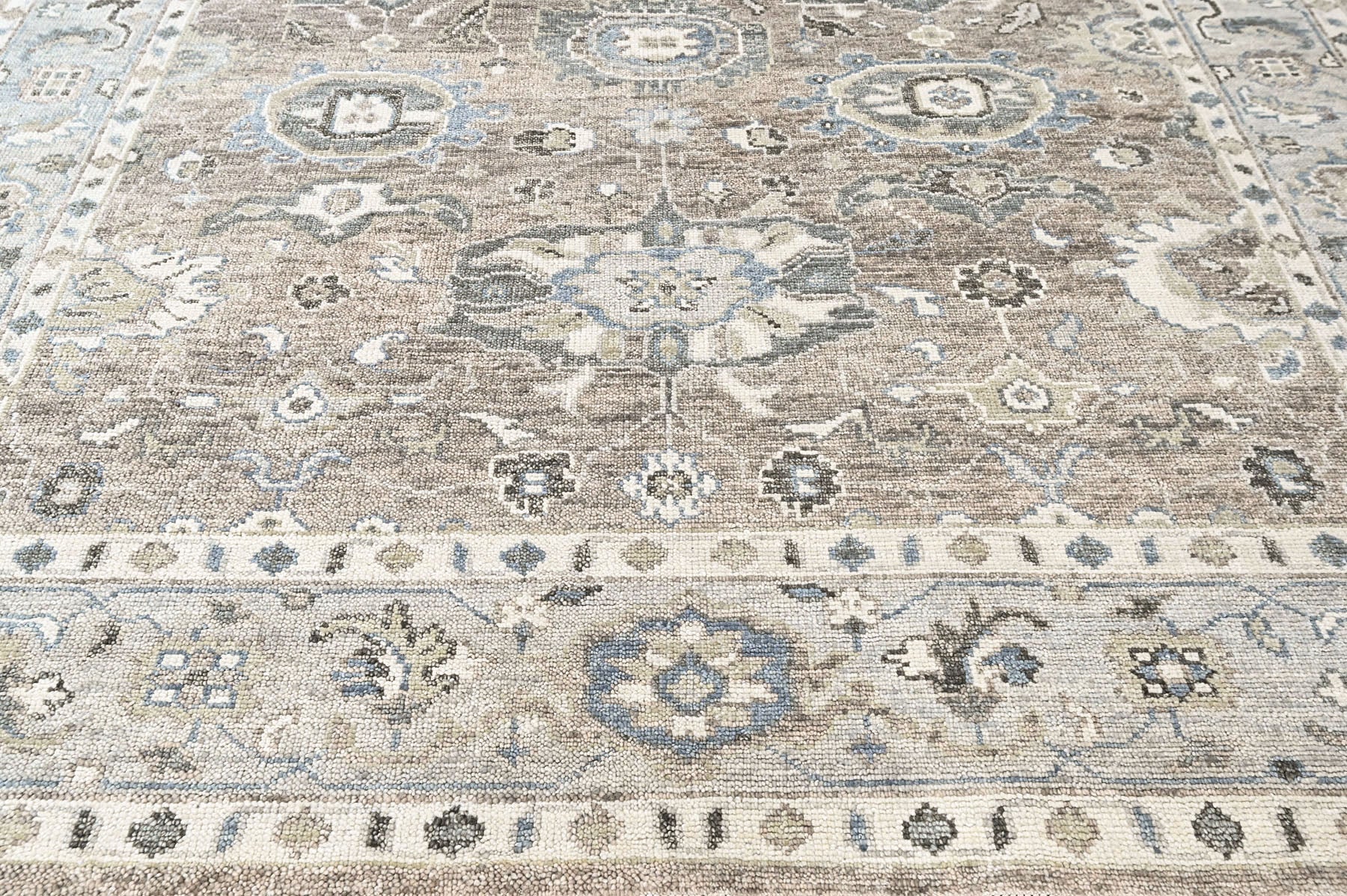 Gray, Ivory 8'11''x12 Oushak Transitional Hand Knotted Wool Oriental Area Rug