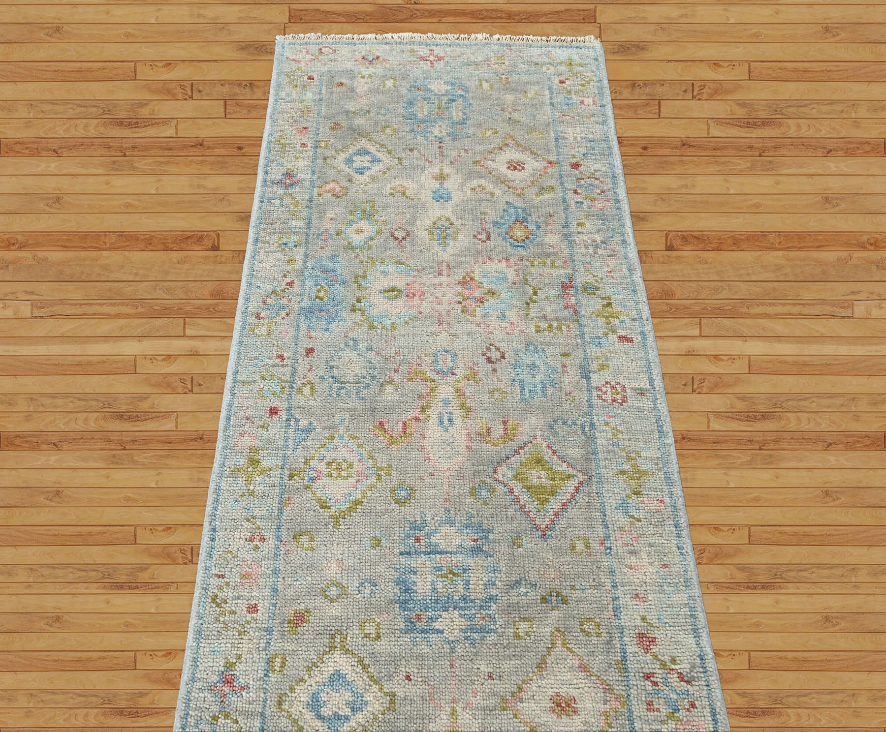 Slate 2'6''x9 Oushak Arts and Crafts Hand Knotted Wool Oriental Area Rug