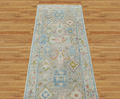 Slate 2'6''x9 Oushak Arts and Crafts Hand Knotted Wool Oriental Area Rug