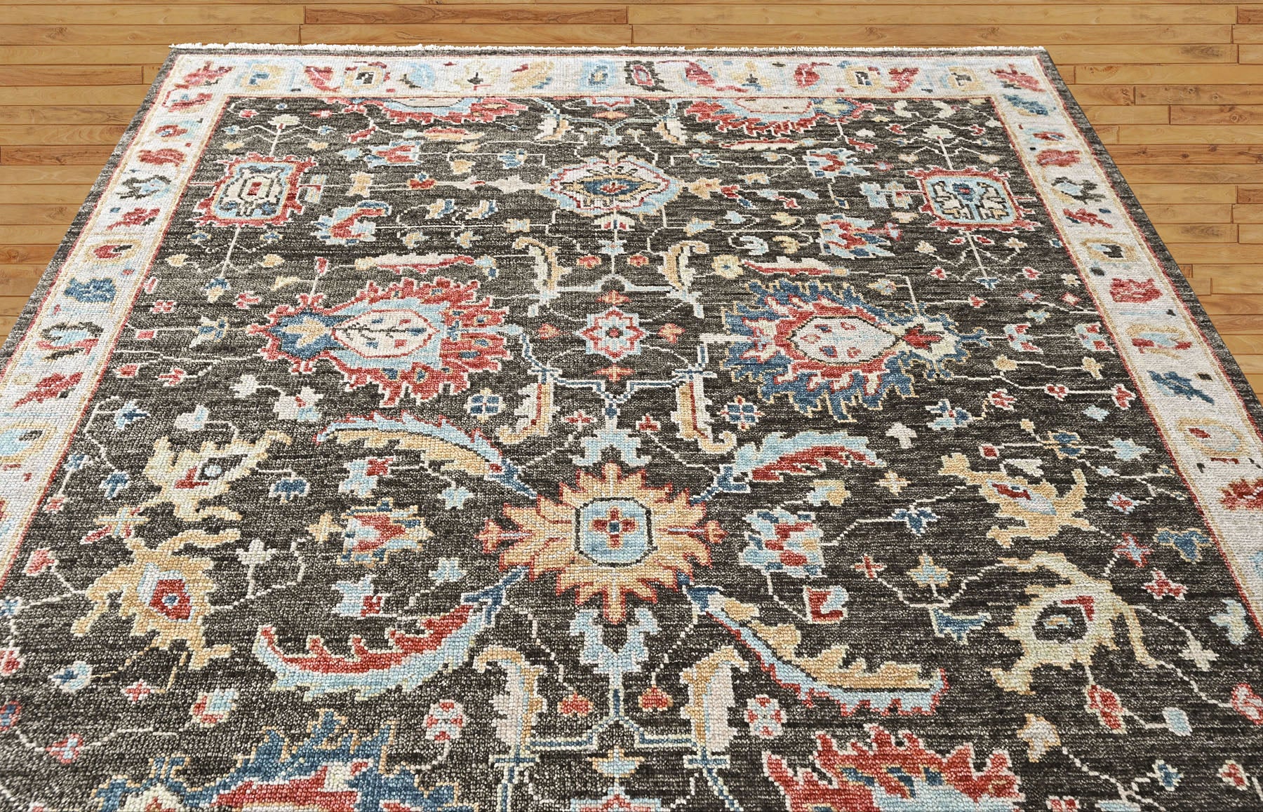 Charcoal 8'11''x11'10'' Oushak Arts and Crafts Hand Knotted Wool Oriental Area Rug