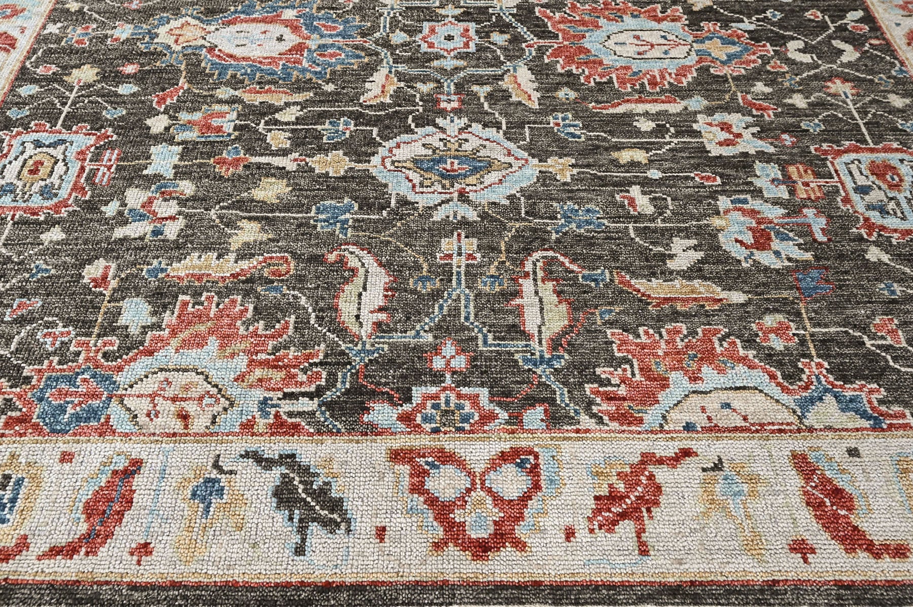 Charcoal 8'11''x11'10'' Oushak Arts and Crafts Hand Knotted Wool Oriental Area Rug