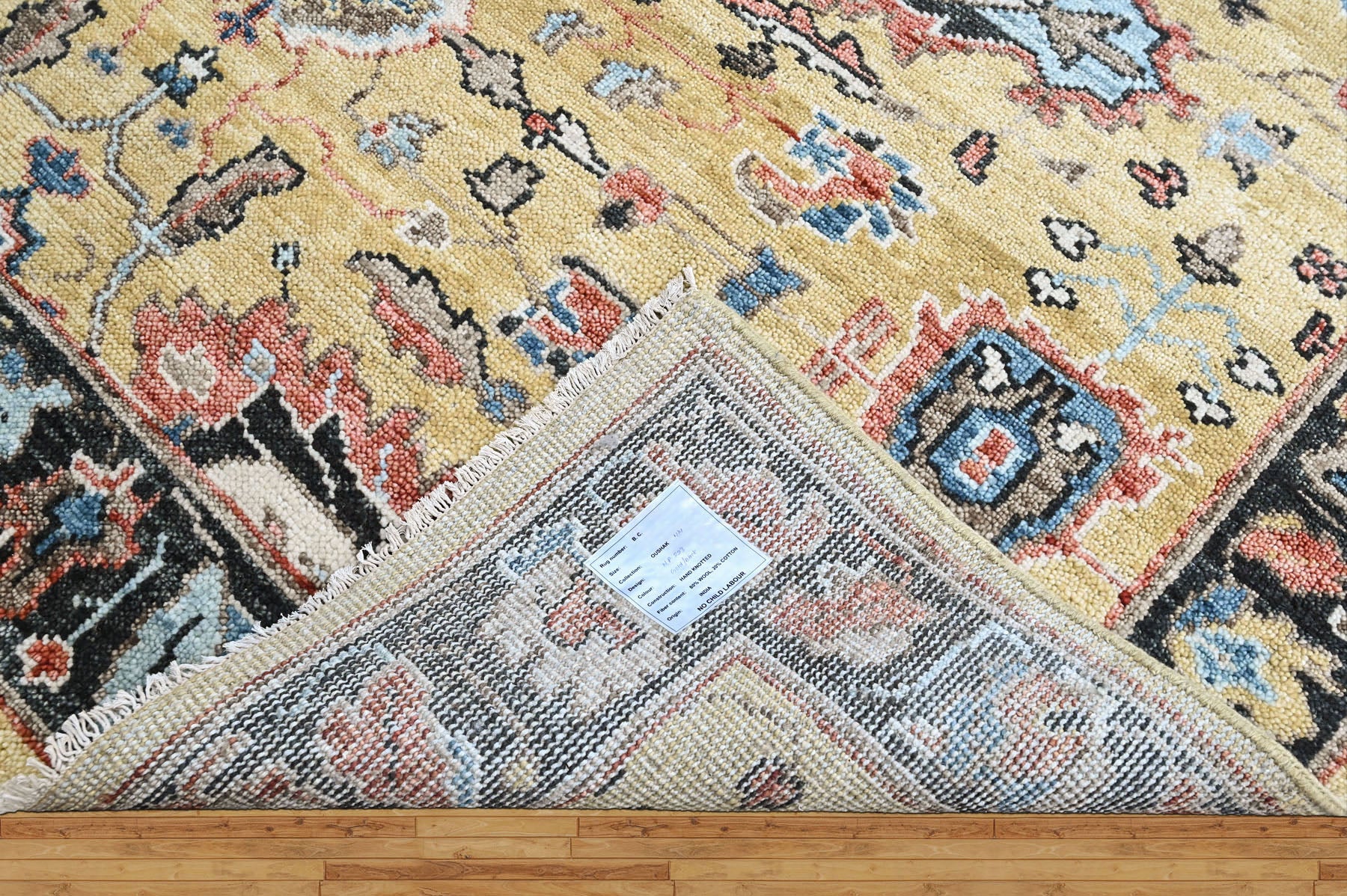 Light Gold, Blue 8'11''x11'11'' Oushak Arts and Crafts Hand Knotted Wool Oriental Area Rug